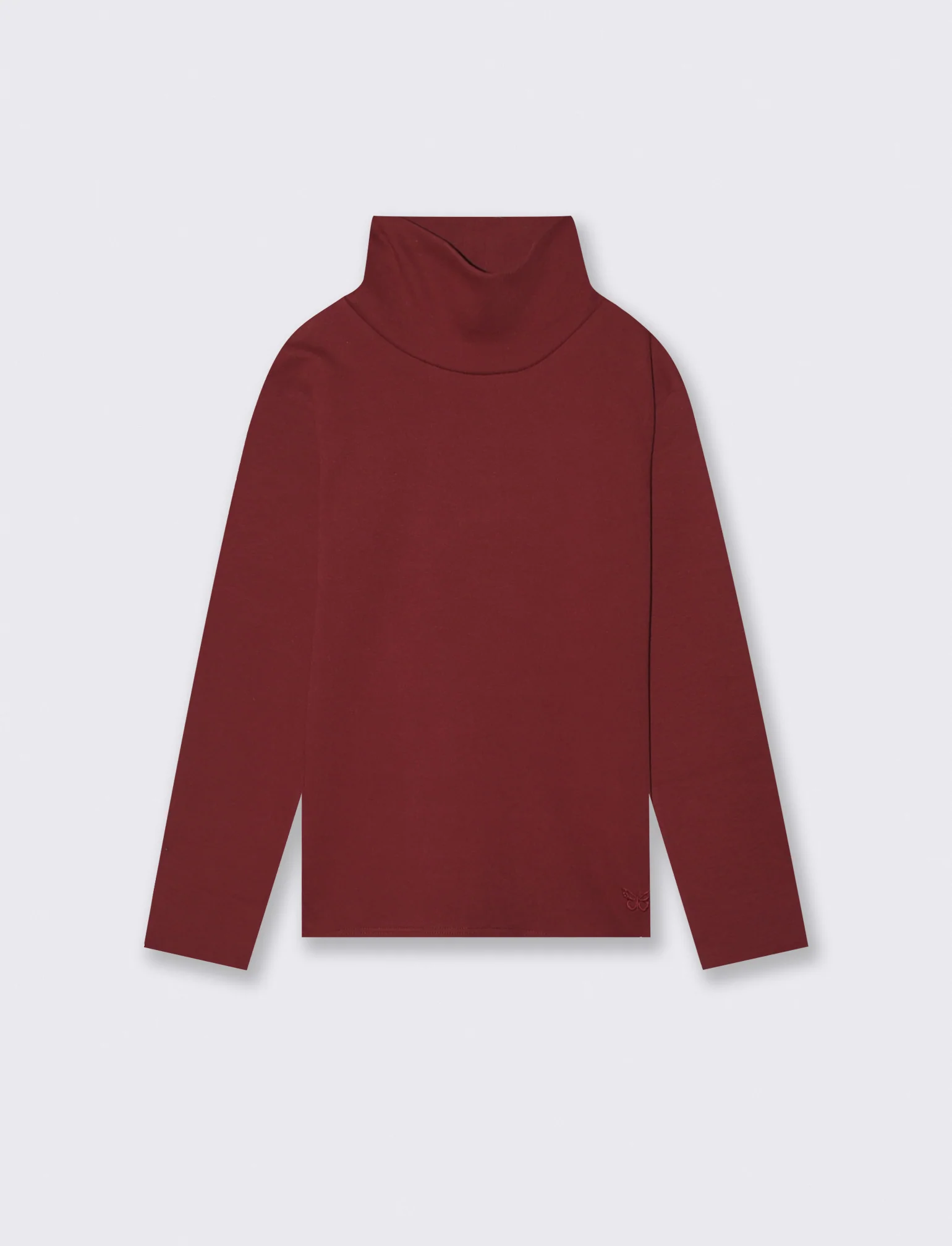 T-shirt collo alto a manica lunga in interlock. - Bordeaux