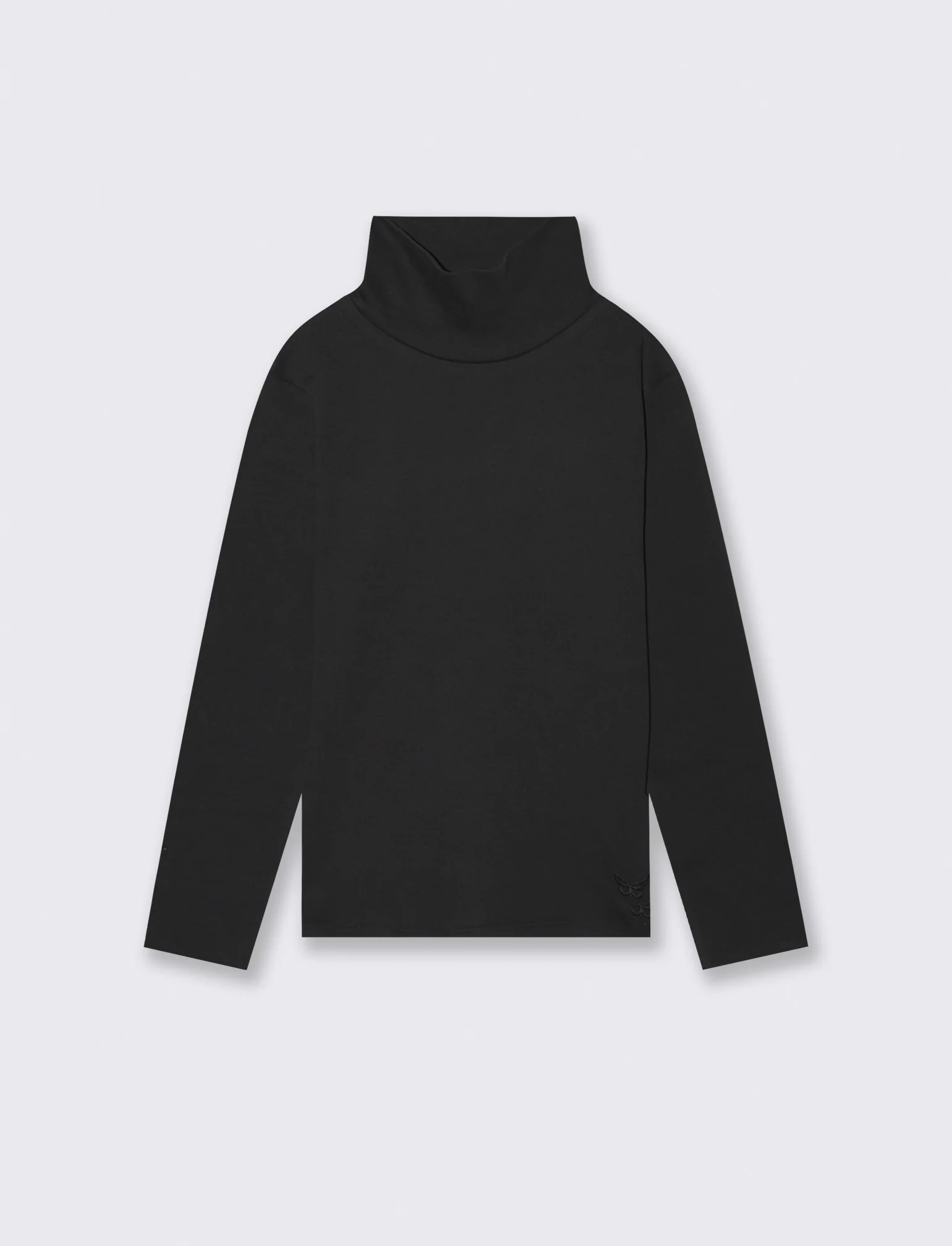 T-shirt collo alto a manica lunga in interlock. - Nero