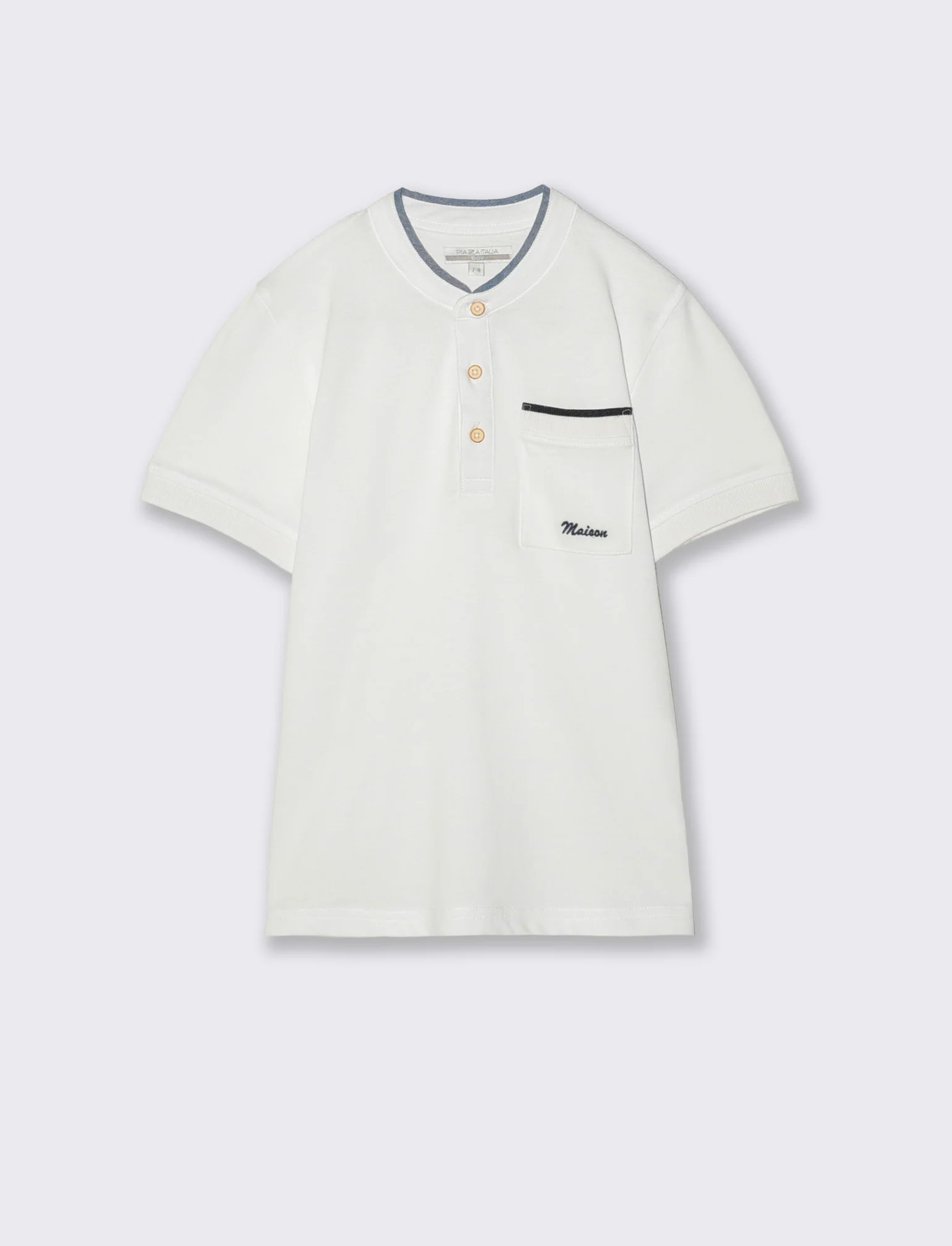 T-shirt collo coreano in Piquet di cotone - Bianco - Image 2