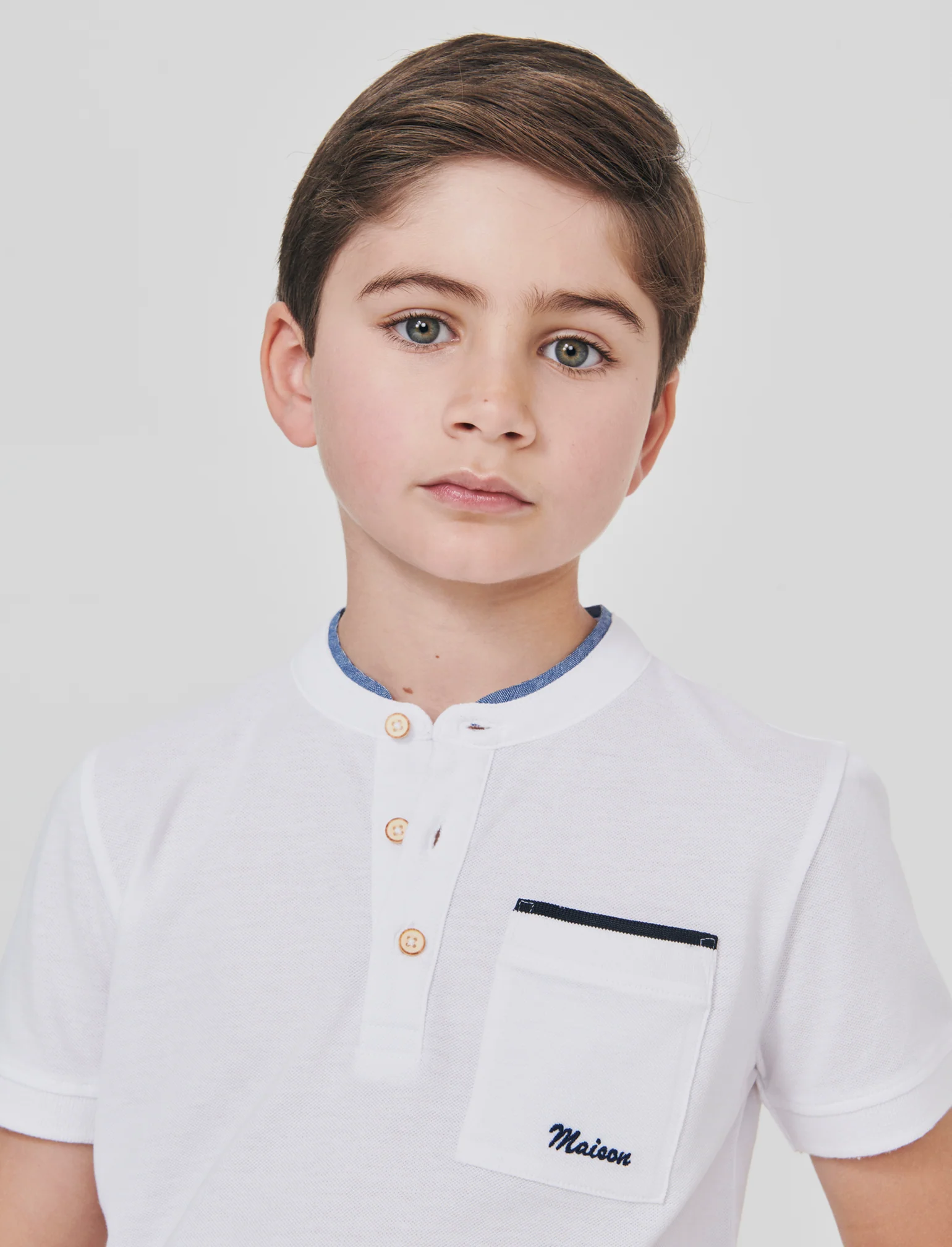 T-shirt collo coreano in Piquet di cotone - Bianco - Image 3