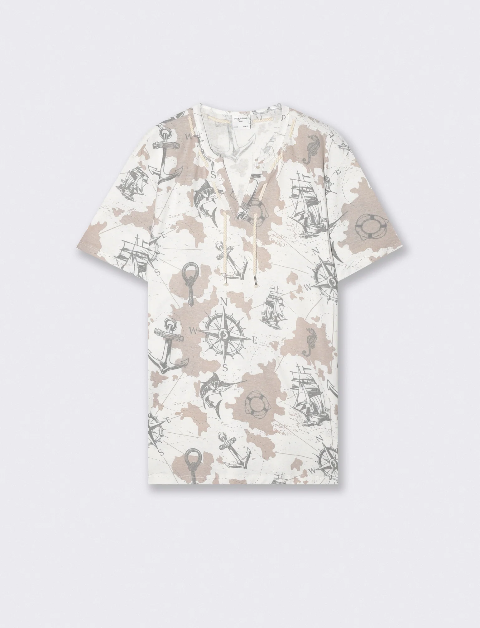 T-shirt collo derby con stampa all over - Bianco