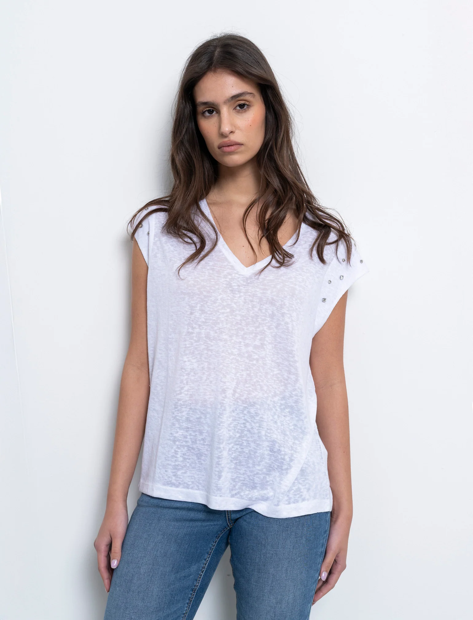 T-shirt con applicazioni da donna - Bianco - Image 3