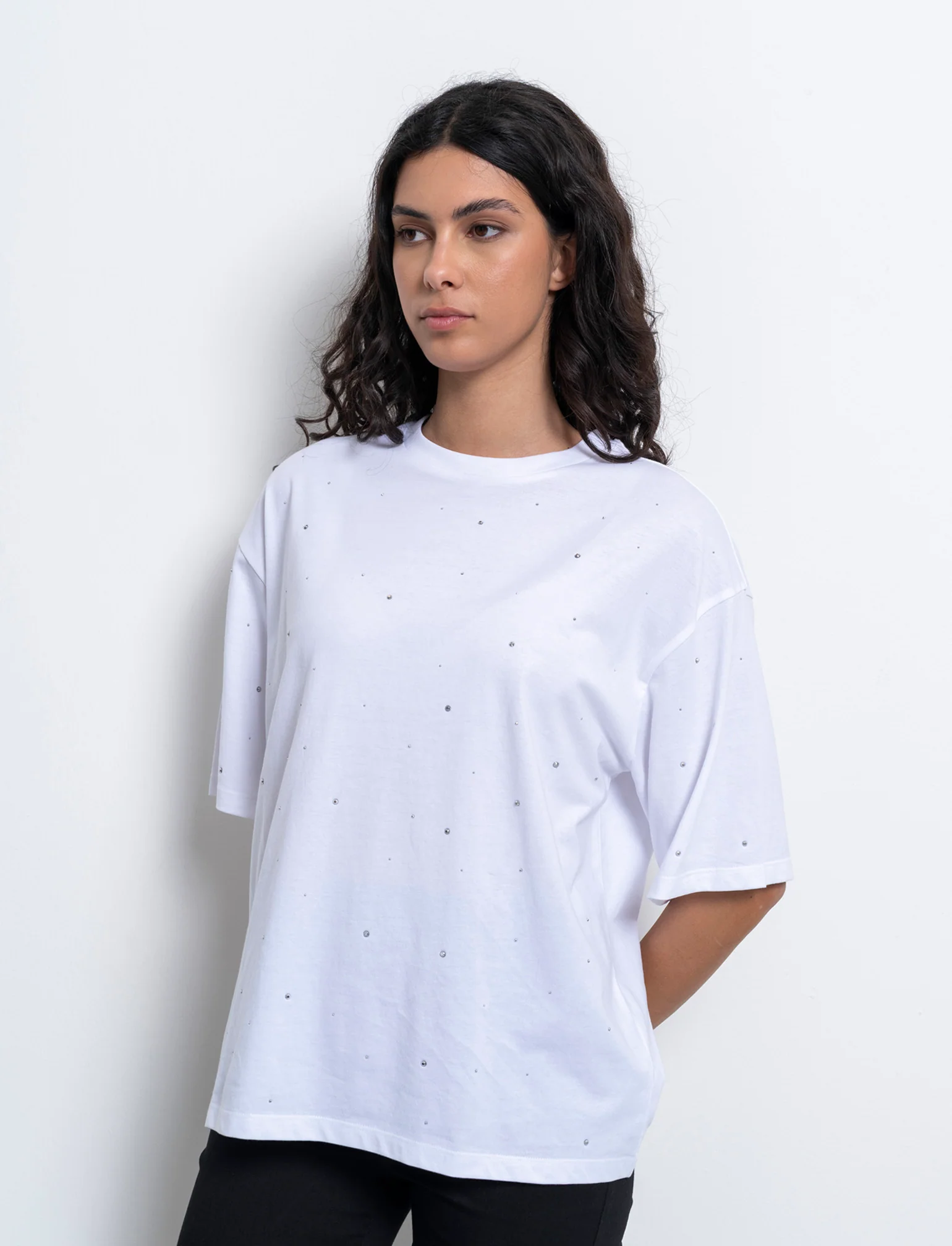 T-shirt con applicazioni da donna - Bianco