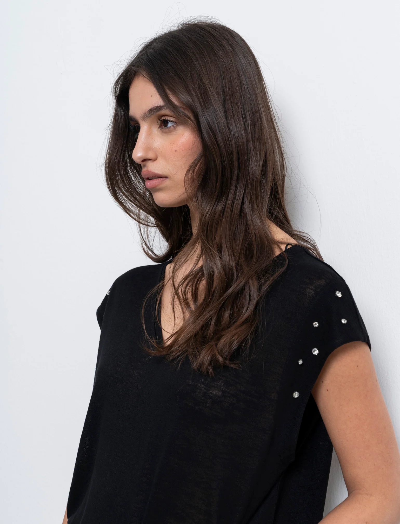 T-shirt con applicazioni da donna - Nero - Image 3