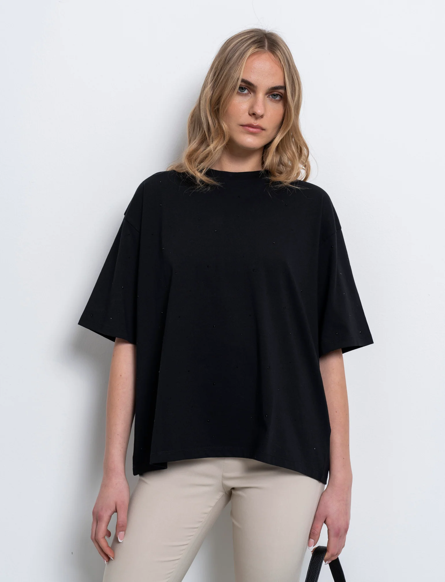 T-shirt con applicazioni da donna - Nero