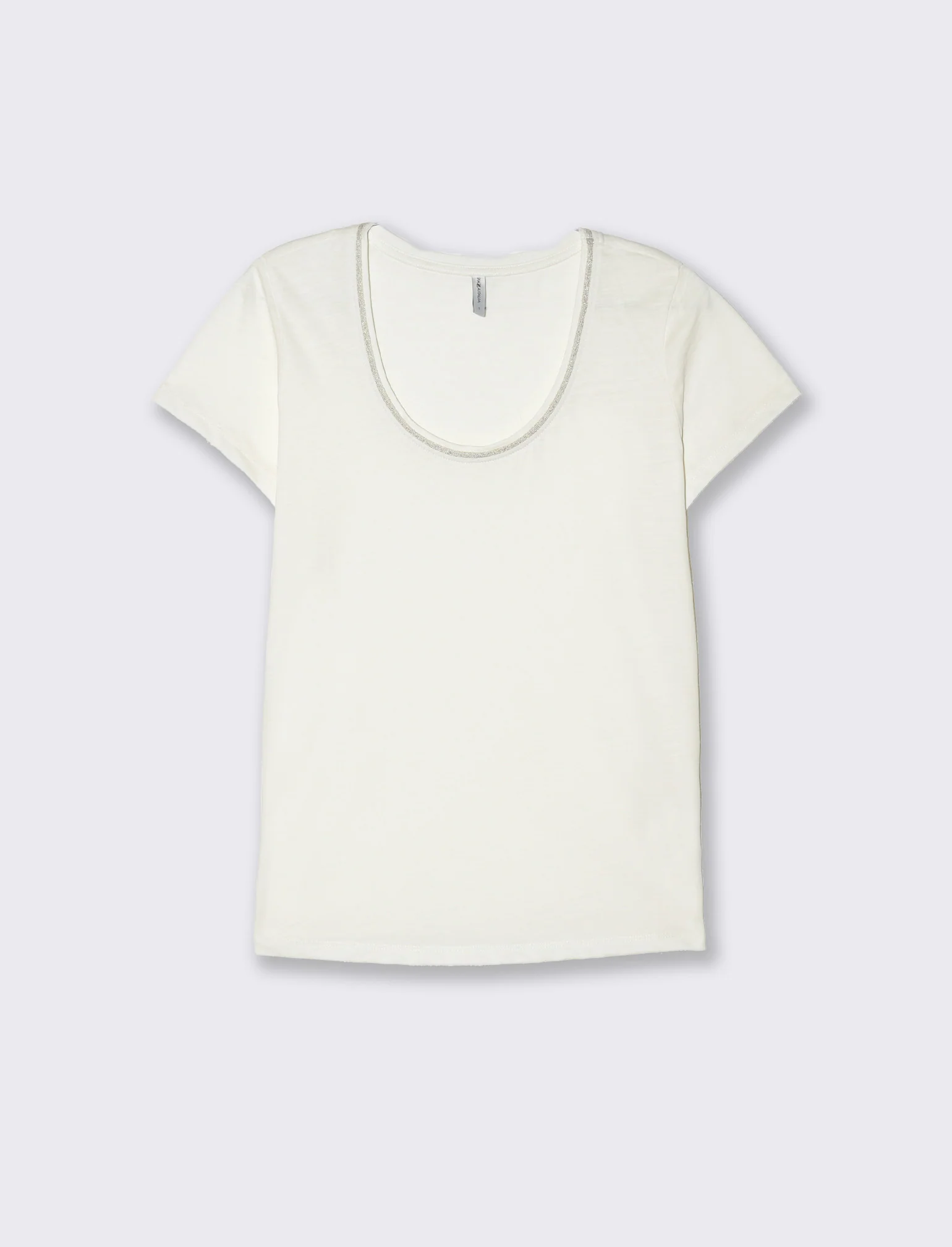 T-shirt con bordino in filo effetto metallico da donna - Bianco latte