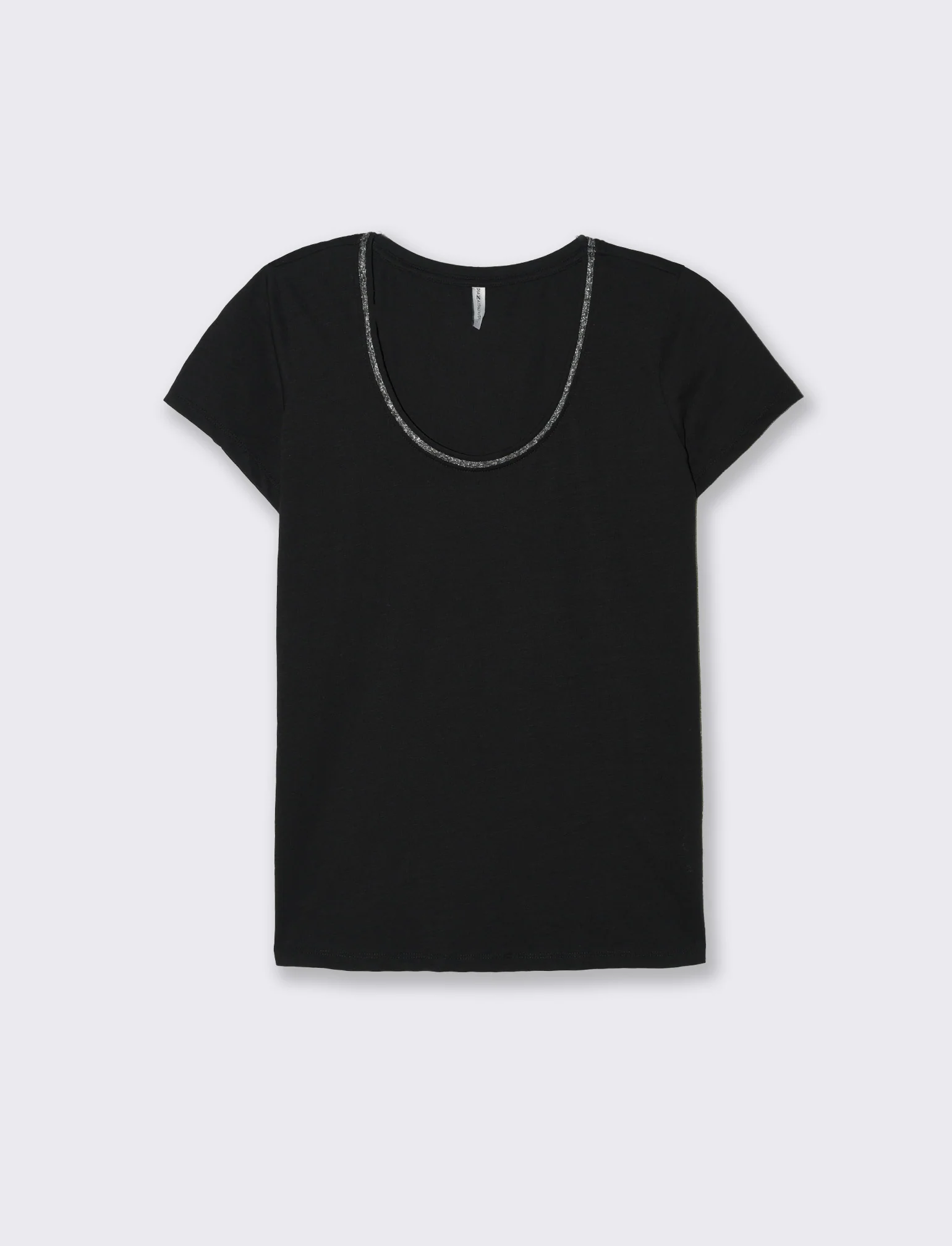T-shirt con bordino in filo effetto metallico da donna - Nero - Image 4