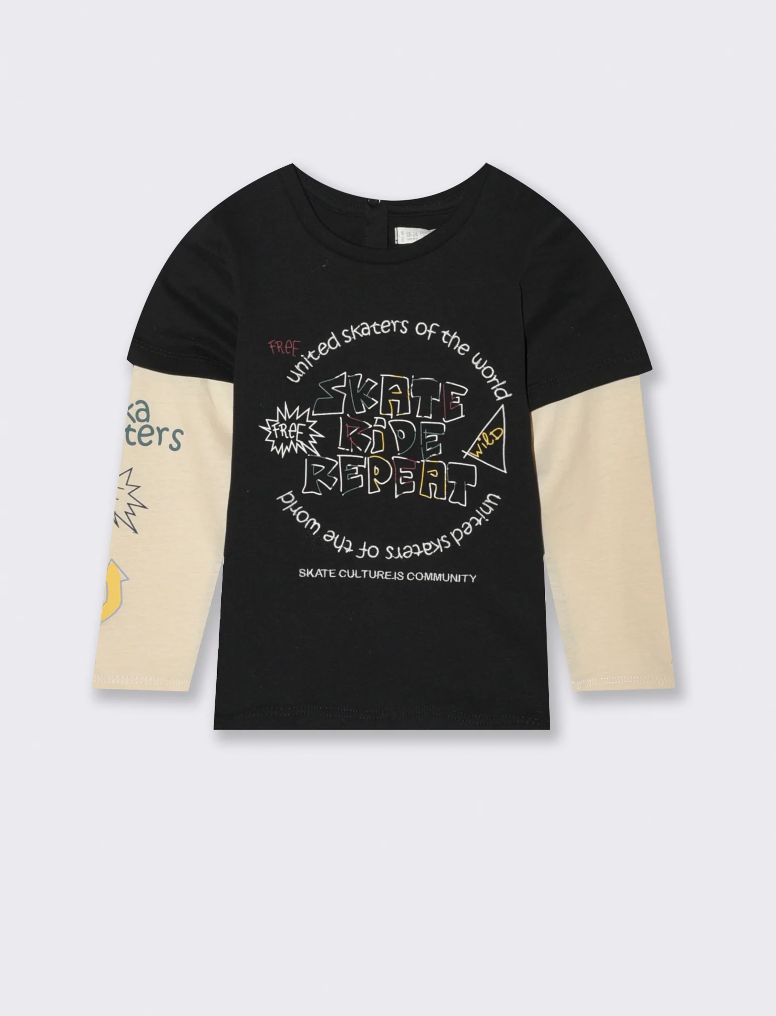 T shirt con doppia manica - Nero
