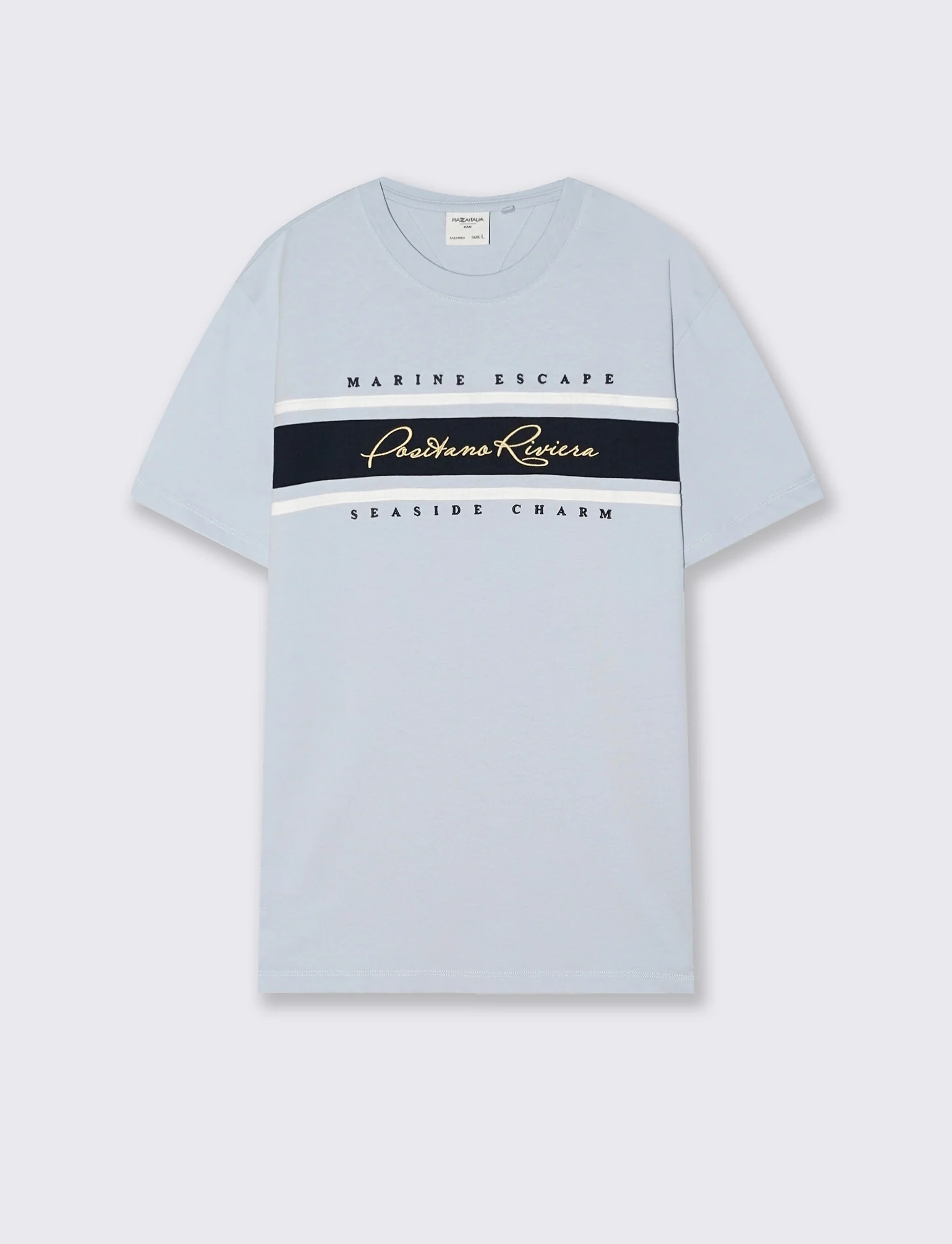 T-shirt con fascia e ricamo sul petto - Celeste polvere