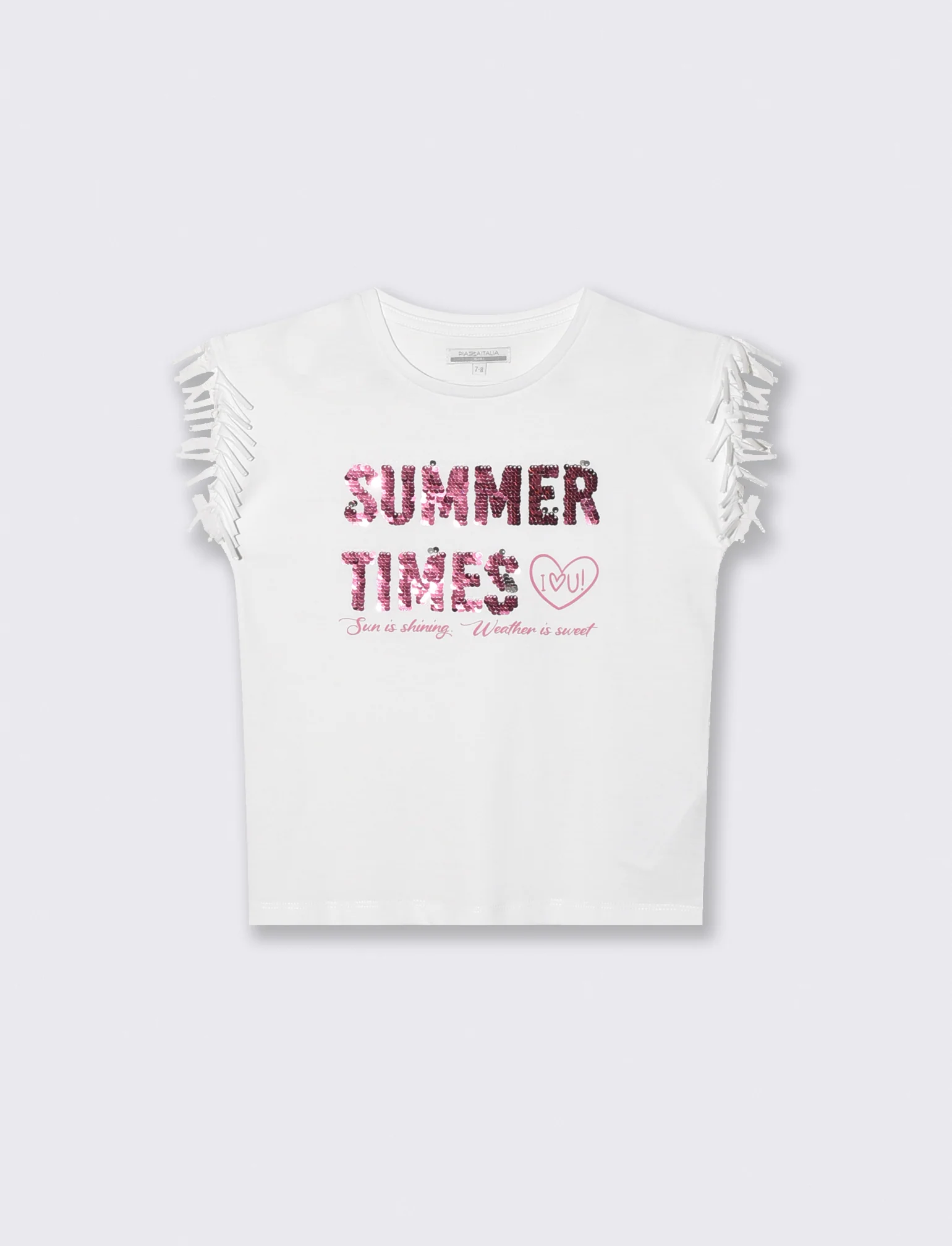 T-shirt con frange e paillettes da bambina - Bianco