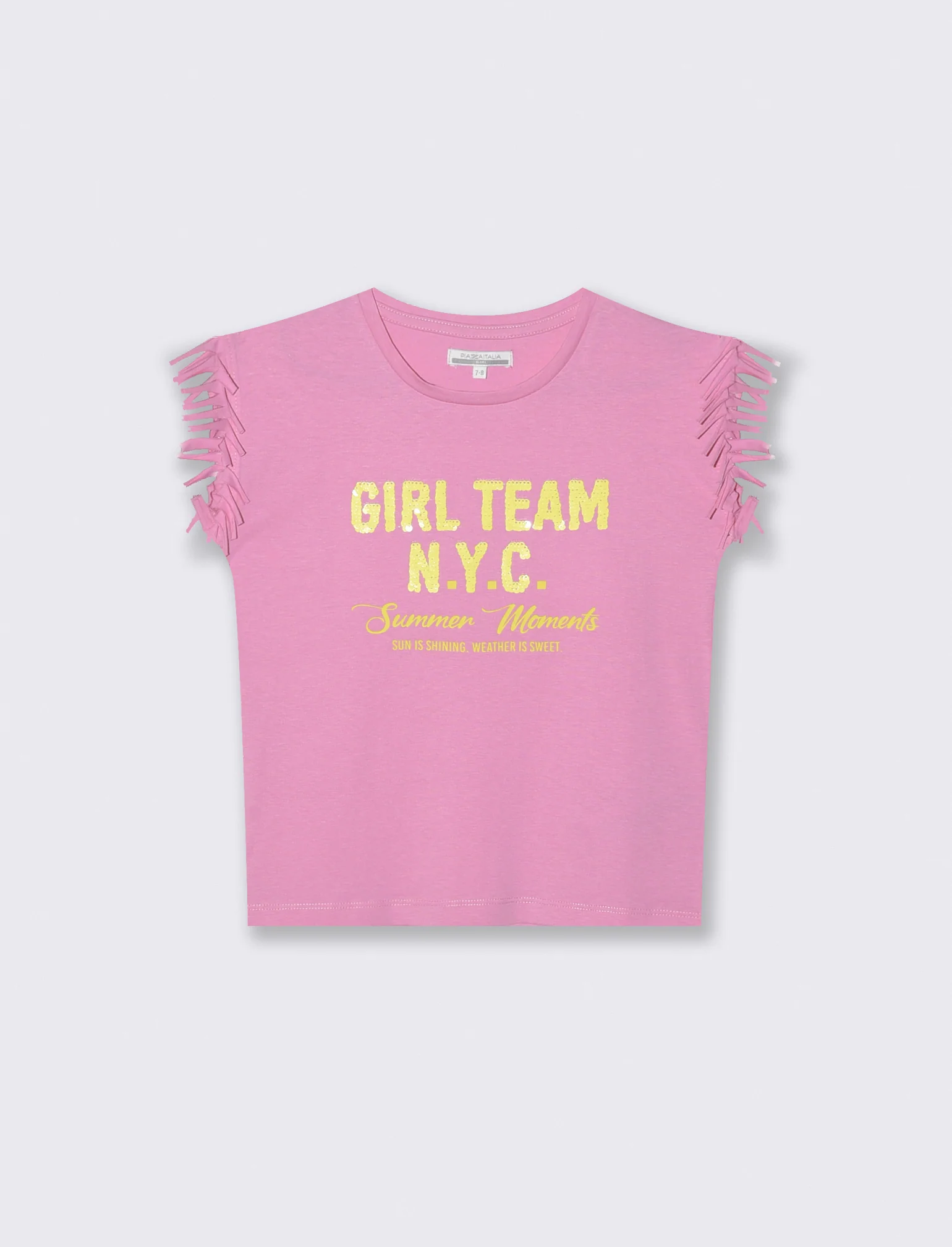 T-shirt con frange e paillettes da bambina - Rosa