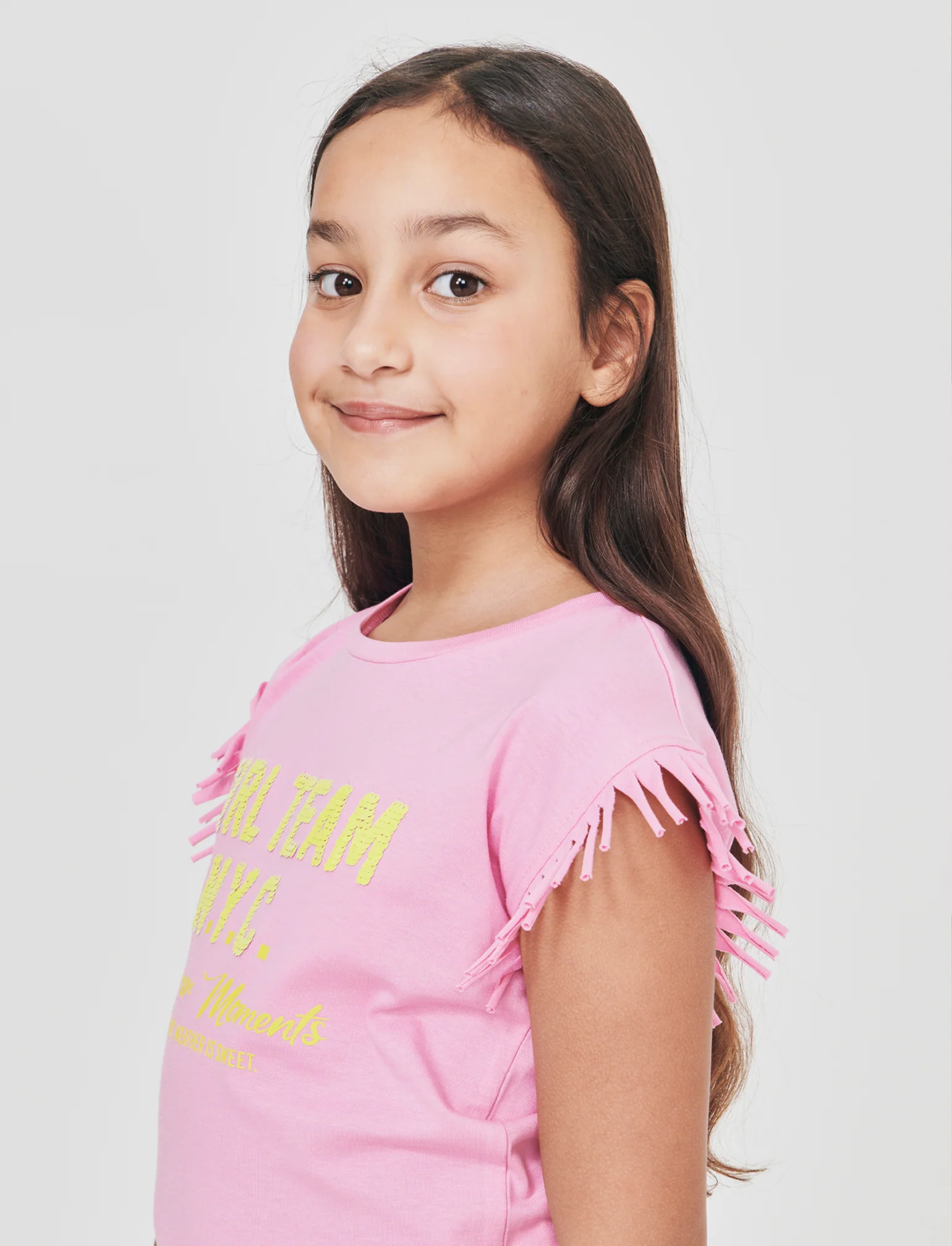 T-shirt con frange e paillettes da bambina - Rosa - Image 4