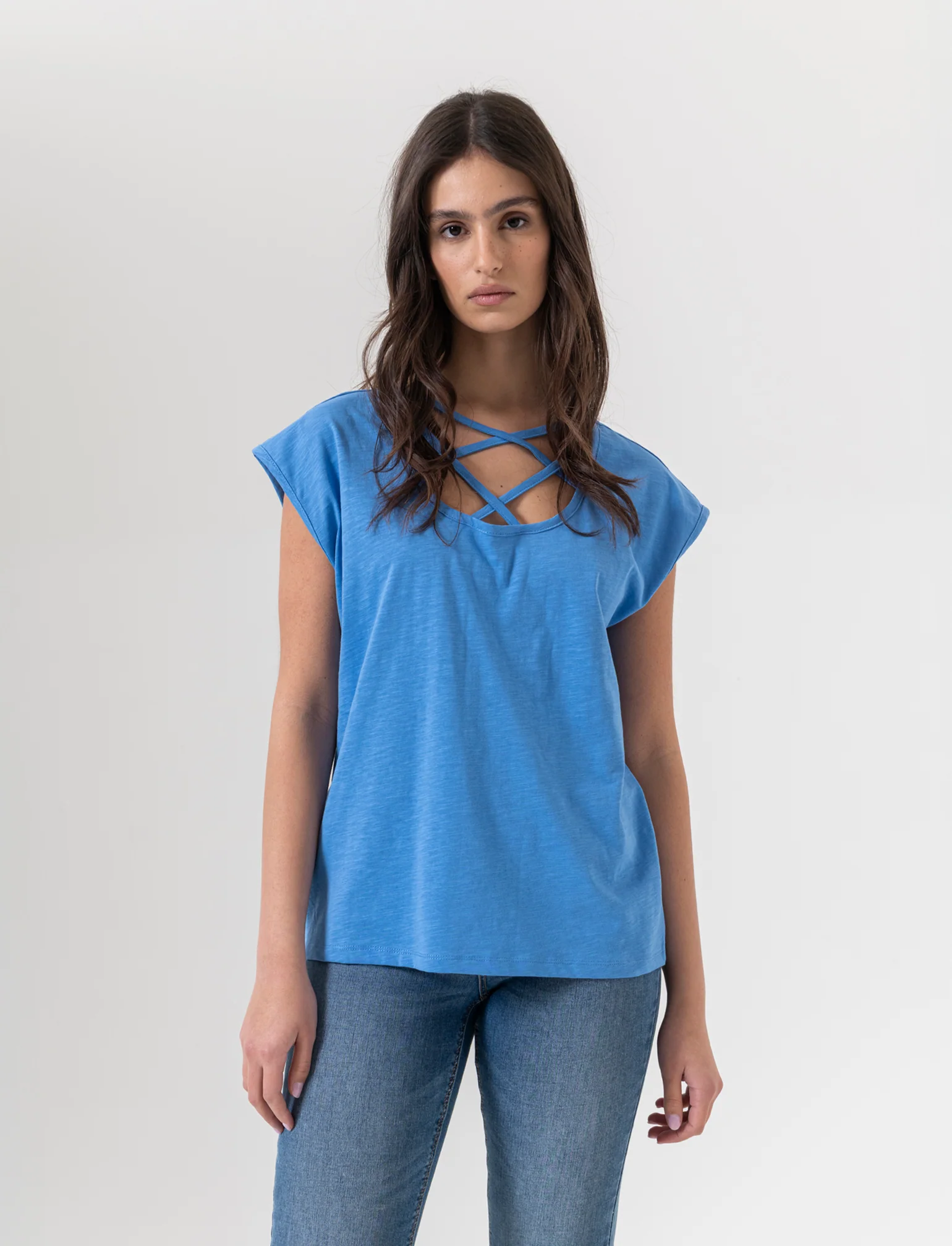 T-shirt con incrocio da donna - Bluette - Image 3