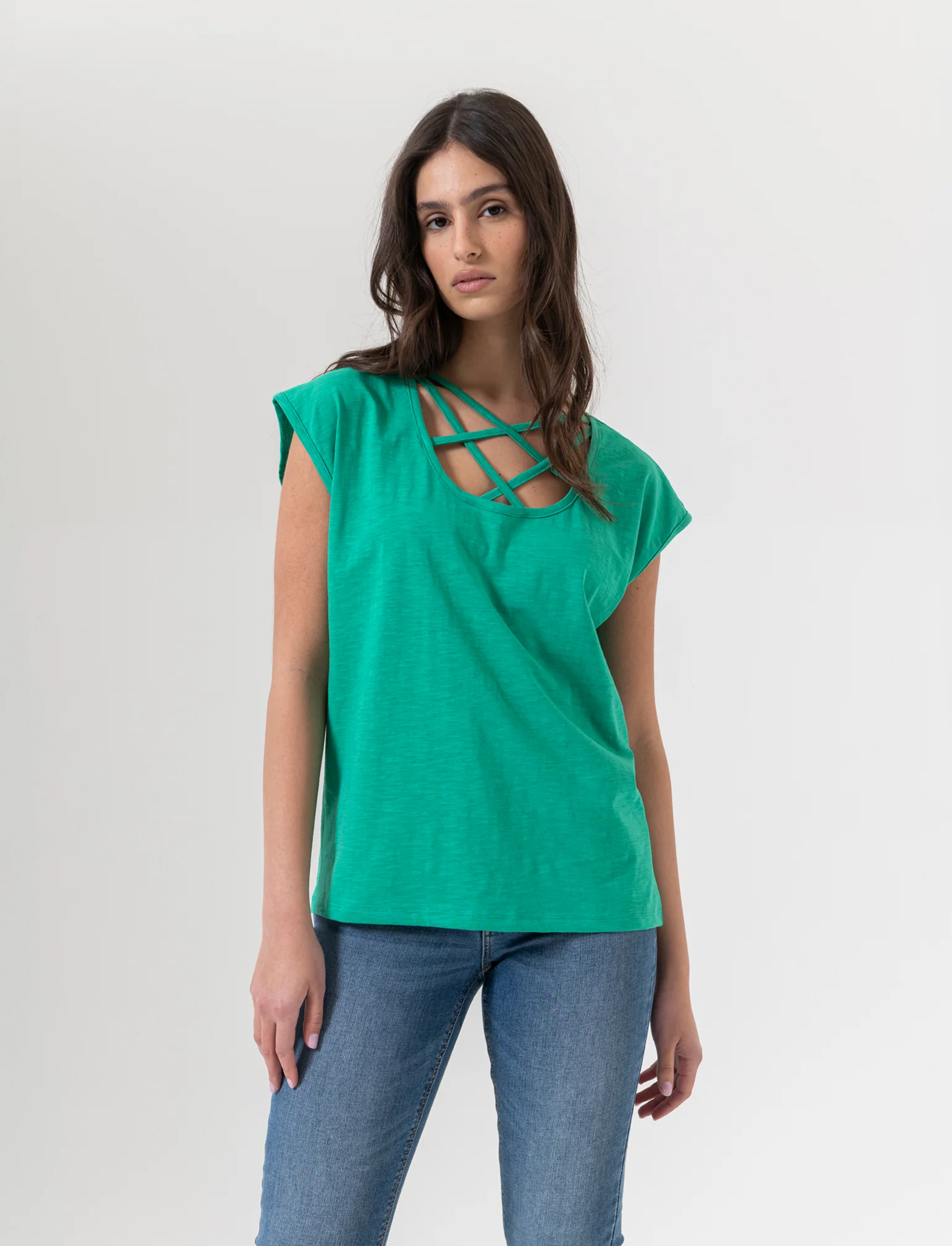 T-shirt con incrocio da donna - Verde smeraldo - Image 3