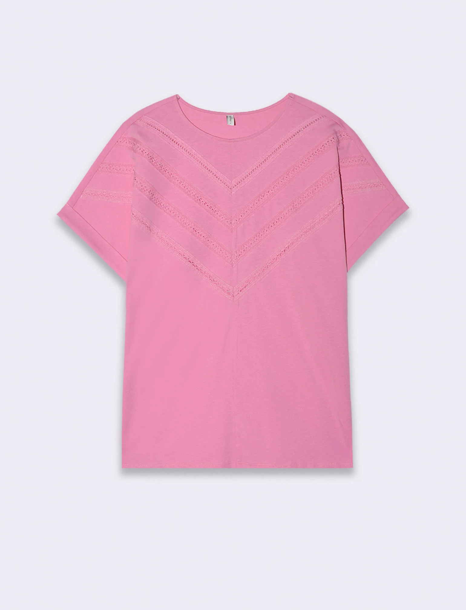T-shirt con inserti di pizzo da donna - Rosa