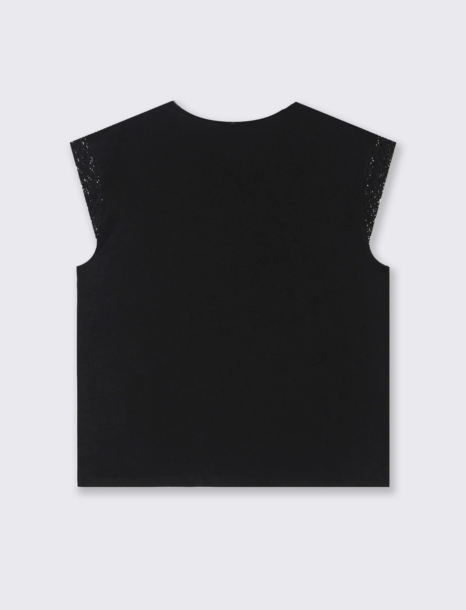 T-shirt con inserto in pizzo da donna - Nero - Image 2