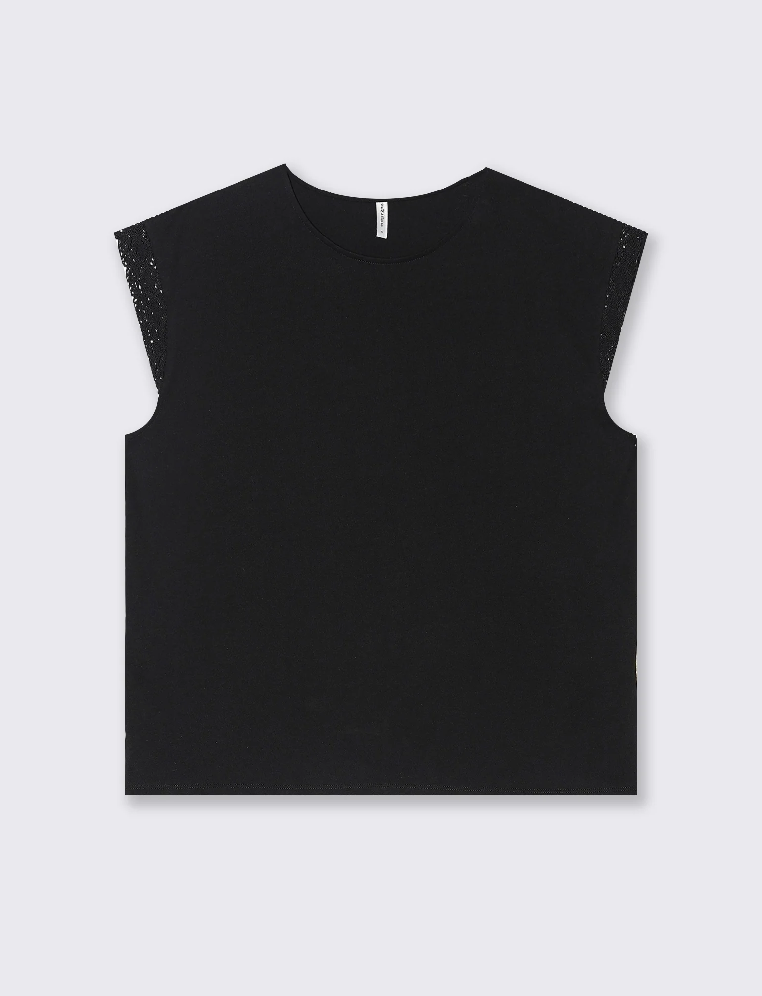 T-shirt con inserto in pizzo da donna - Nero - Image 4
