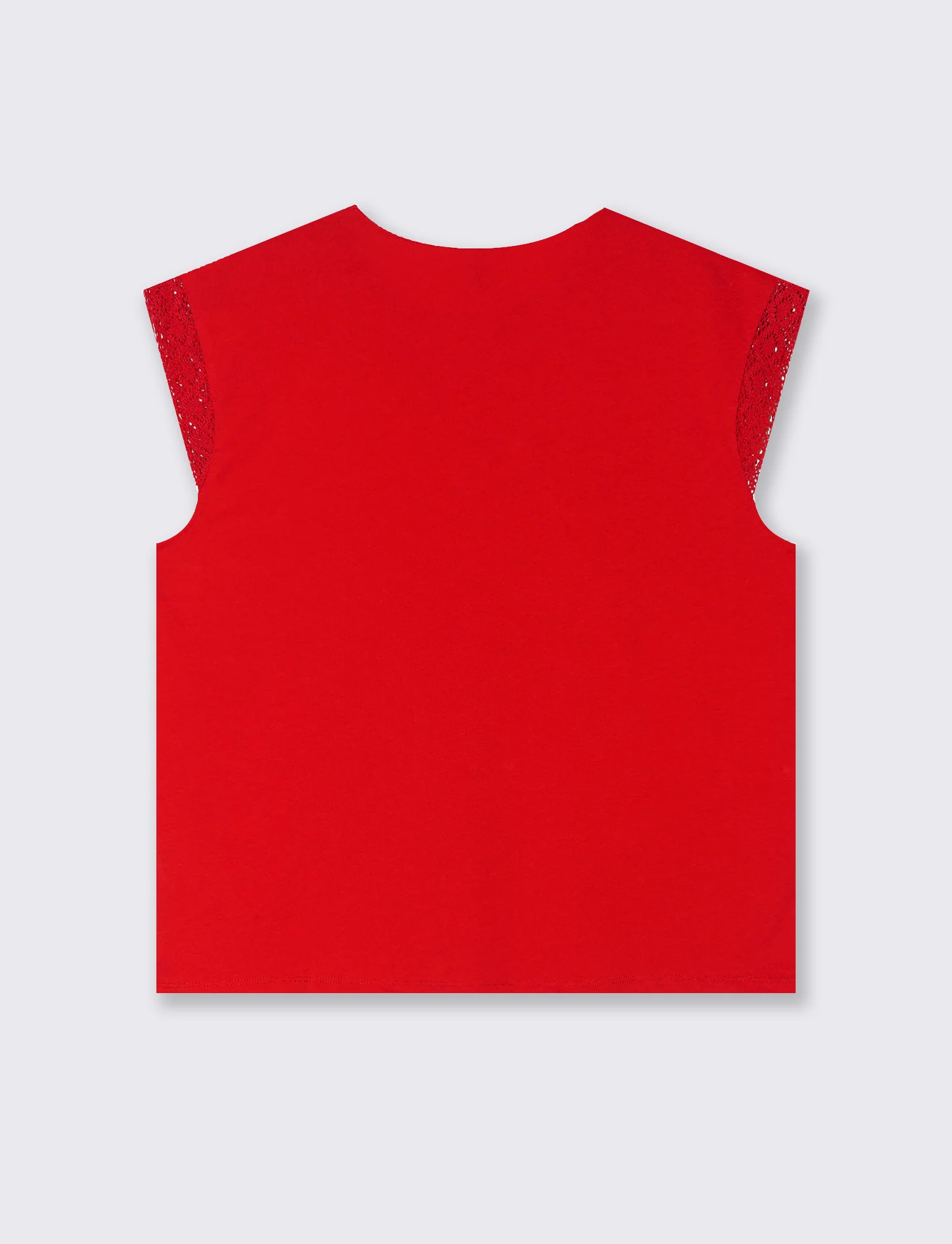 T-shirt con inserto in pizzo da donna - Rosso scarlatto - Image 2
