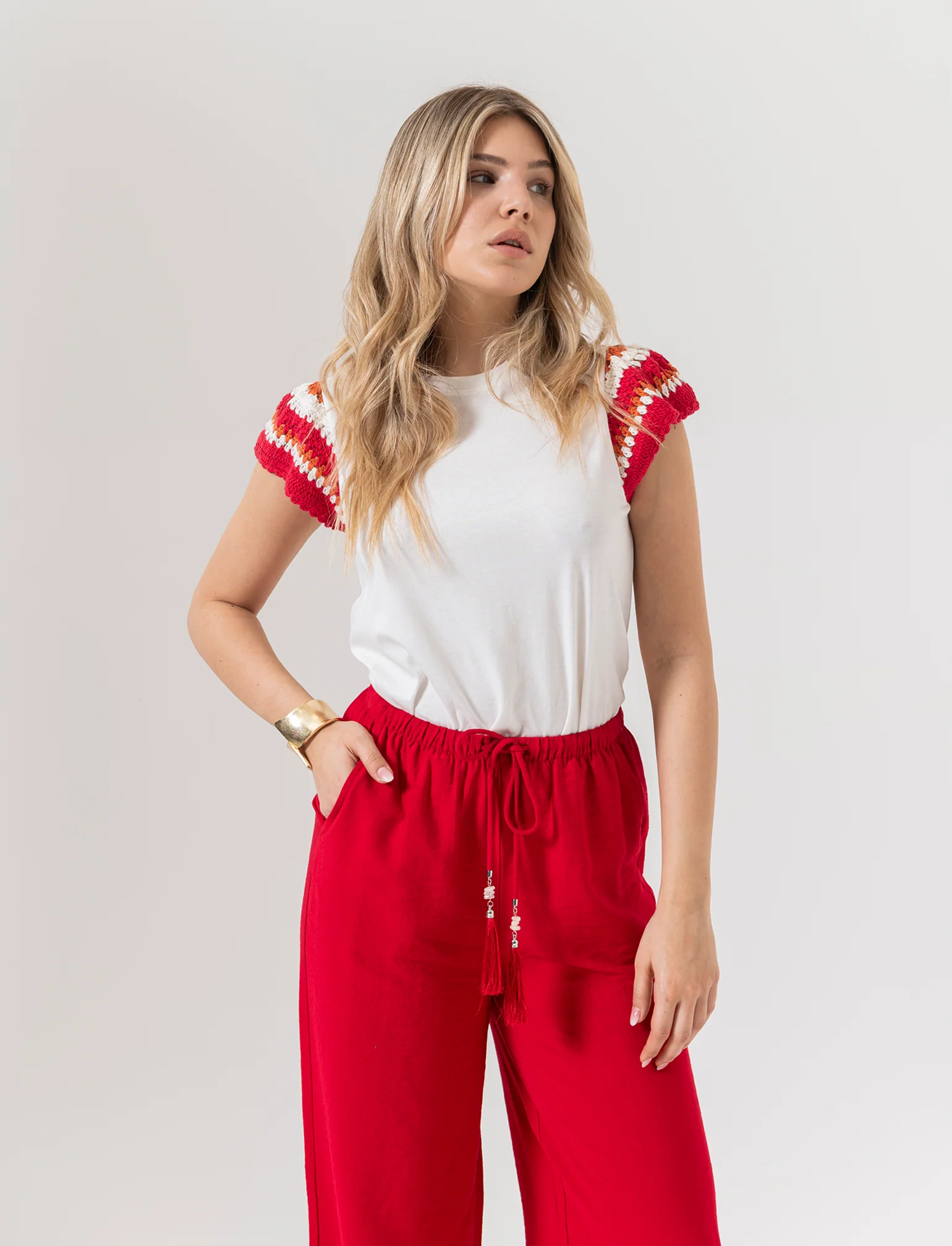 T-shirt con lavorazione crochet da donna - Avorio