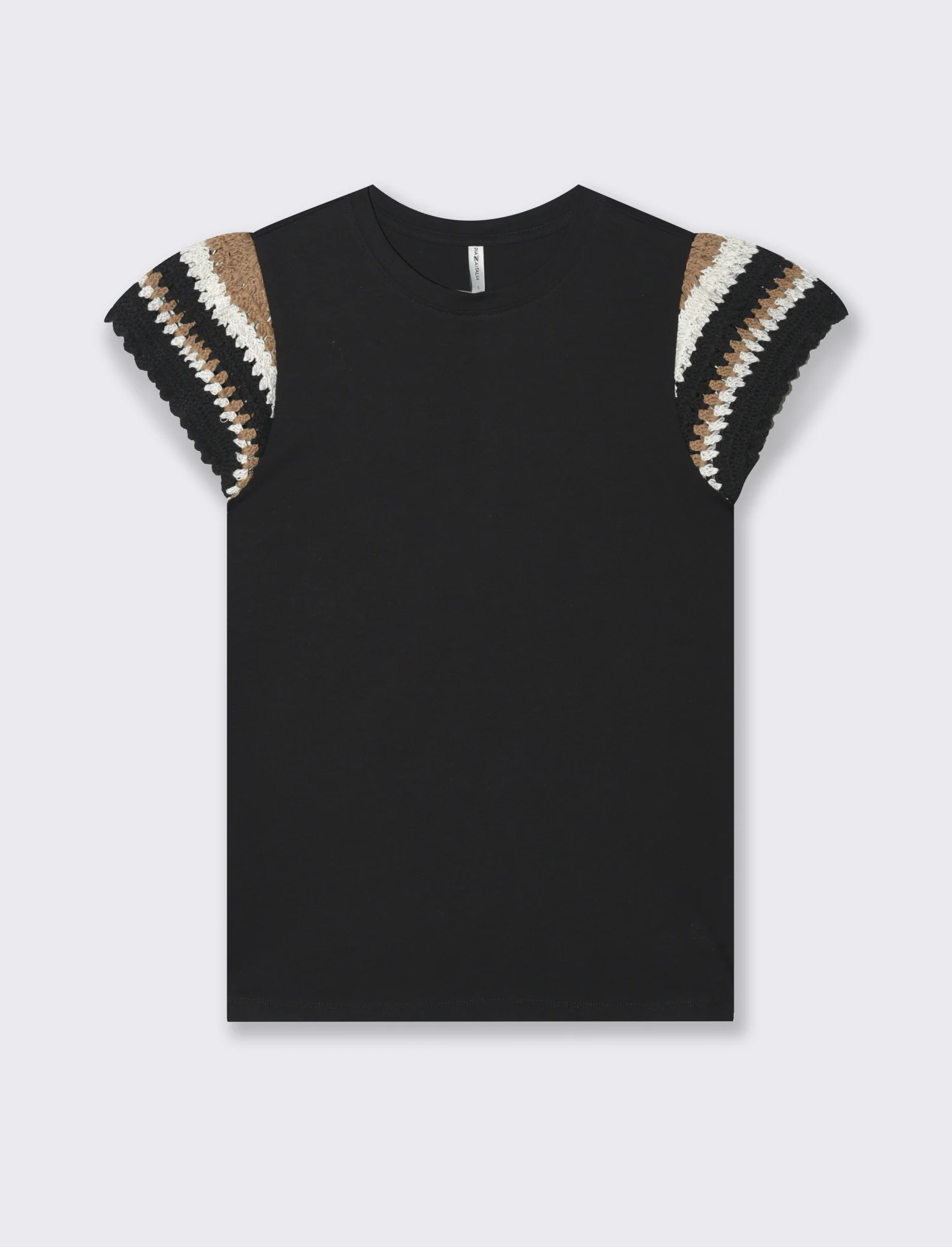 T-shirt con lavorazione crochet da donna - Nero - Image 2