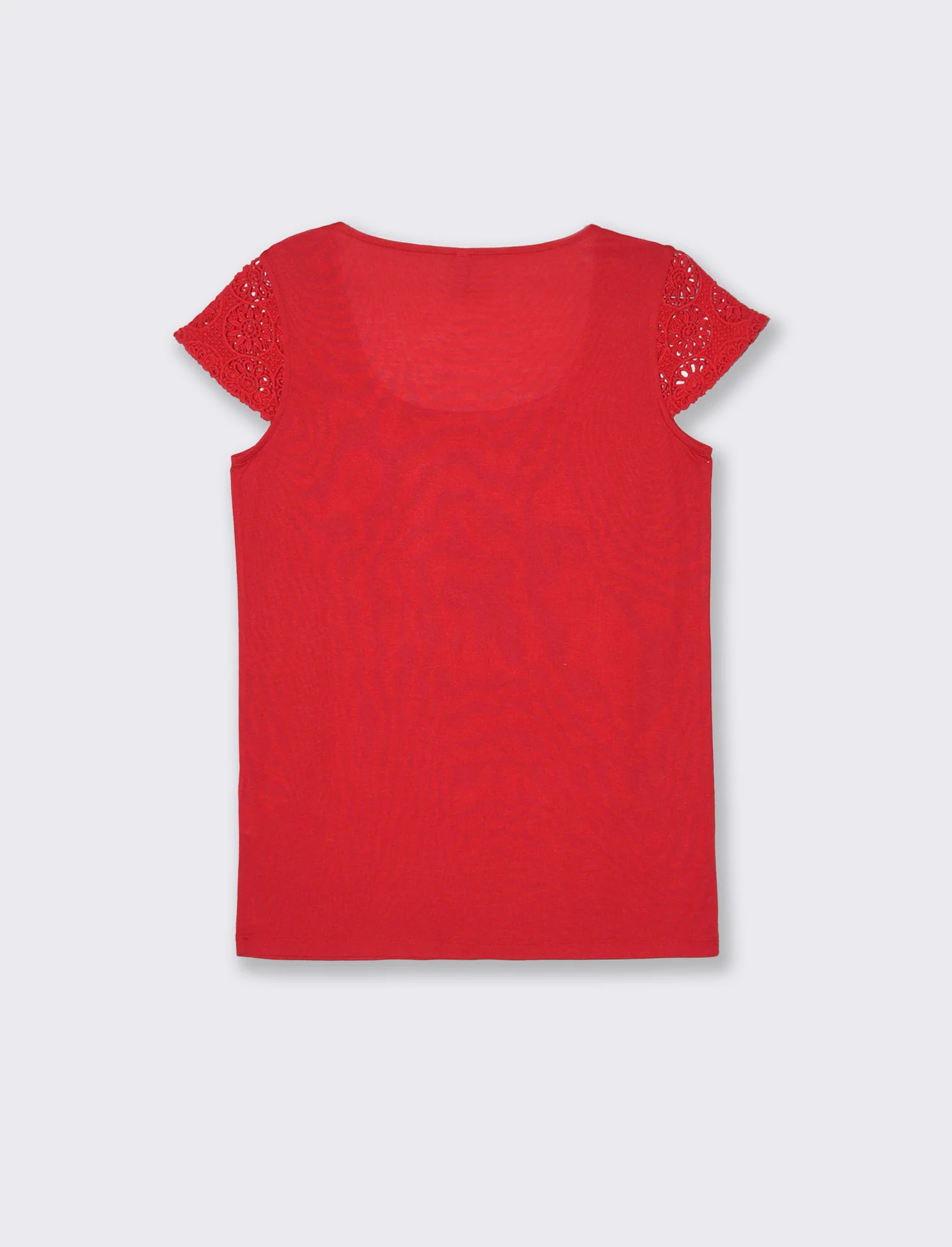 T-shirt con manica in pizzo da donna - Rosso scarlatto - Image 2