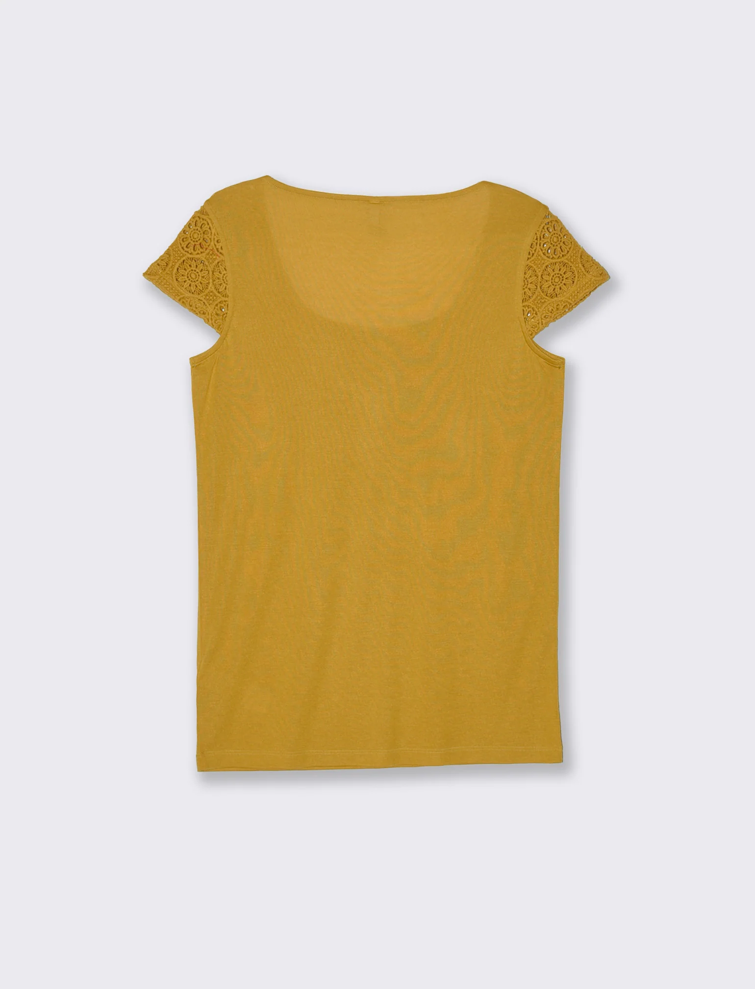 T-shirt con manica in pizzo da donna - Senape - Image 2
