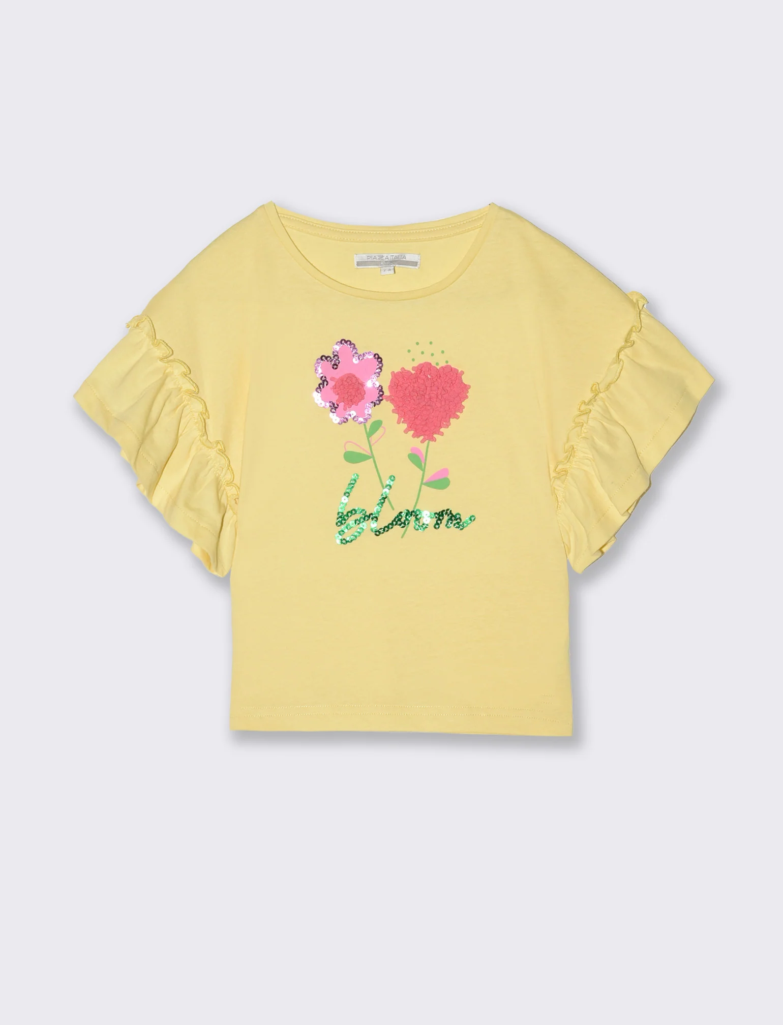 T-shirt con maniche a balze da bambina - Giallo - Image 3
