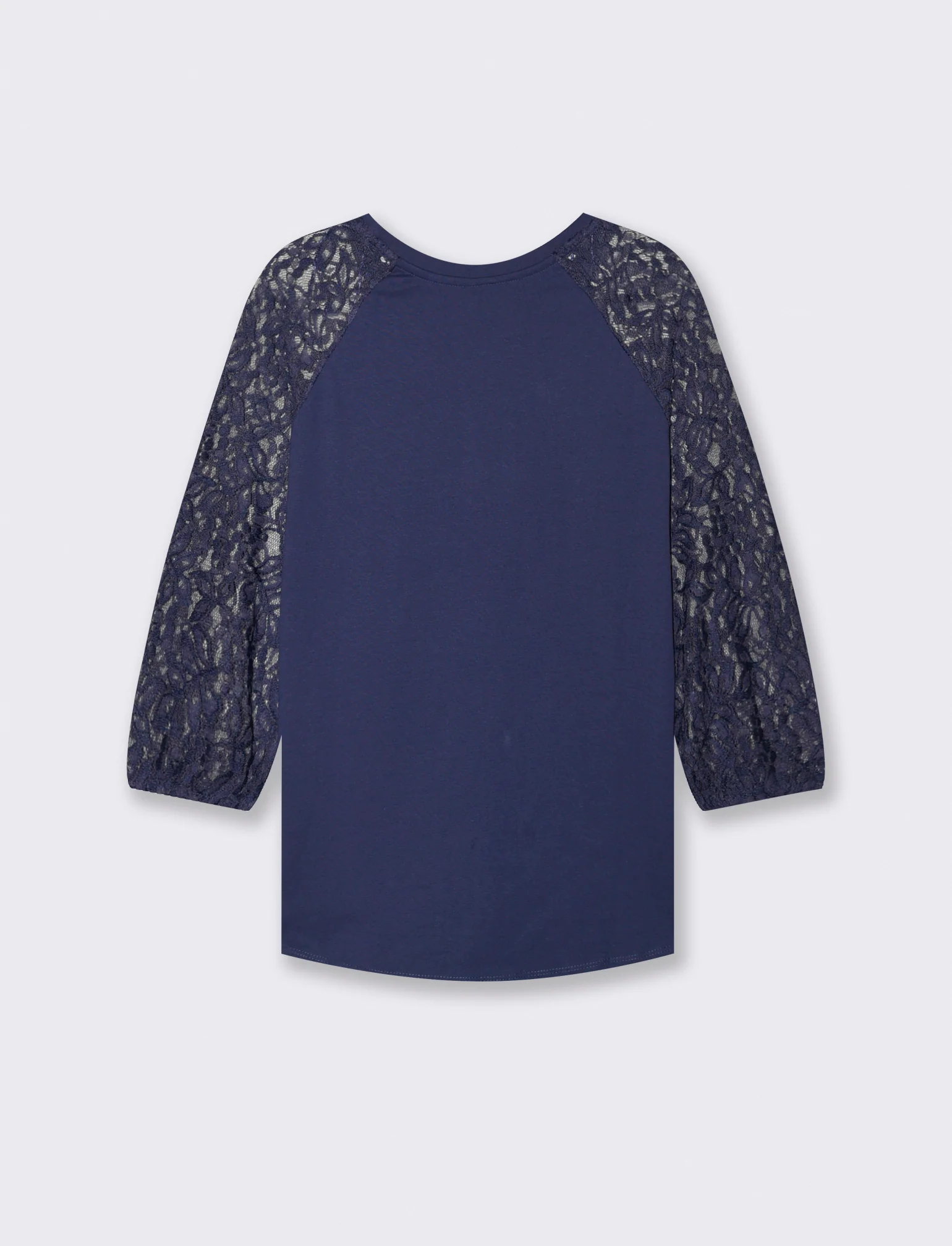 T-SHIRT CON MANICHE IN PIZZO - Blu scuro - Image 3