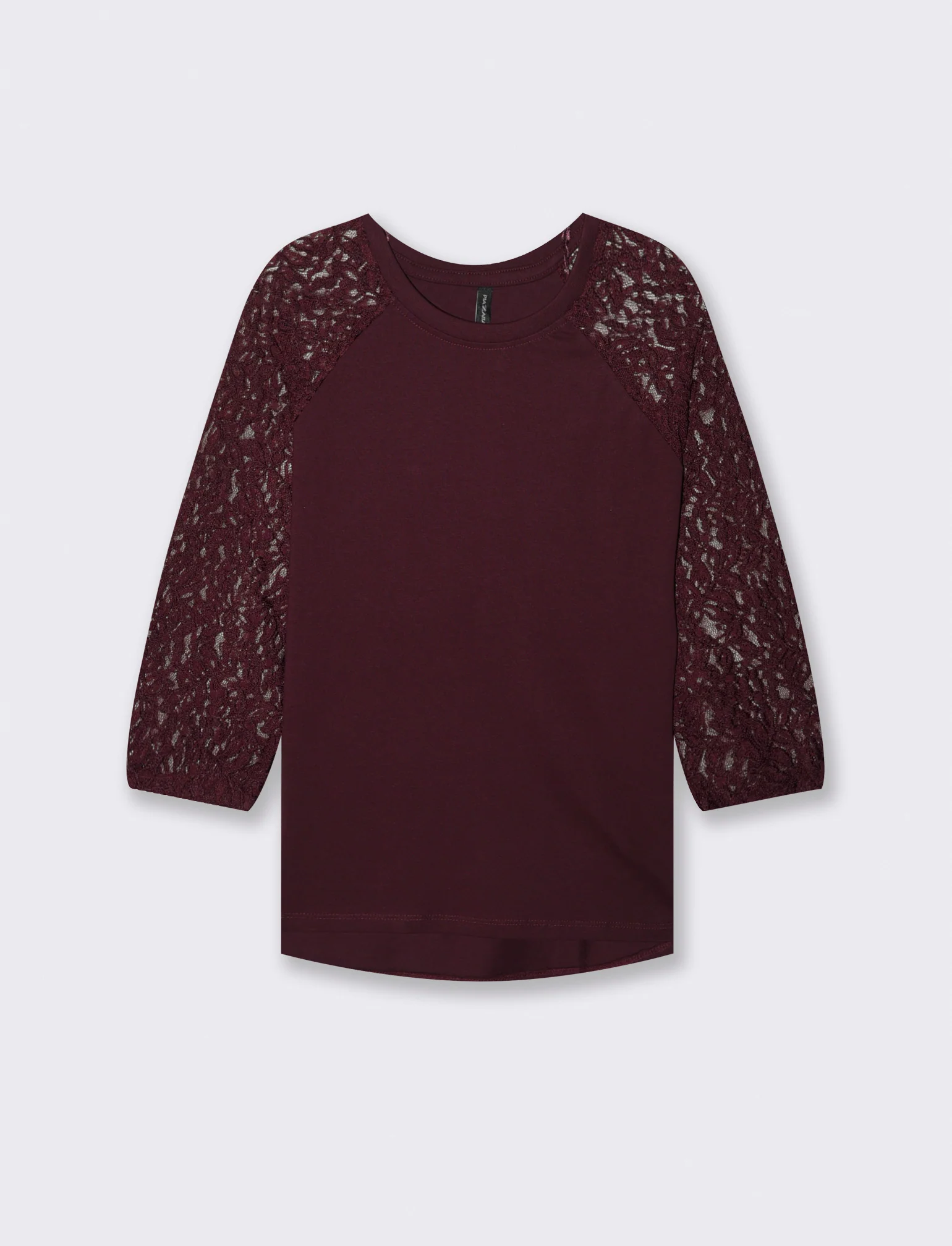 T-SHIRT CON MANICHE IN PIZZO - Bordeaux - Image 2