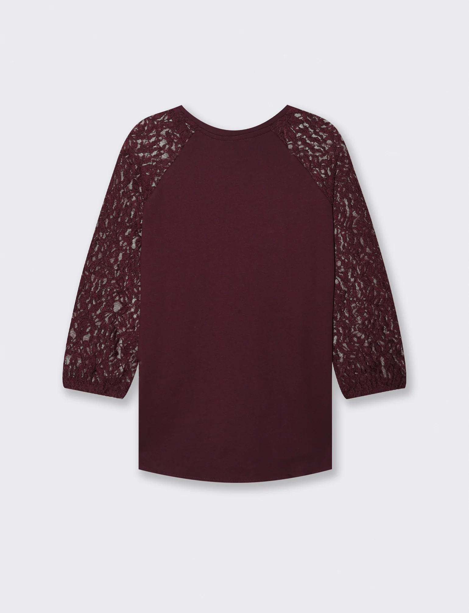 T-SHIRT CON MANICHE IN PIZZO - Bordeaux - Image 3
