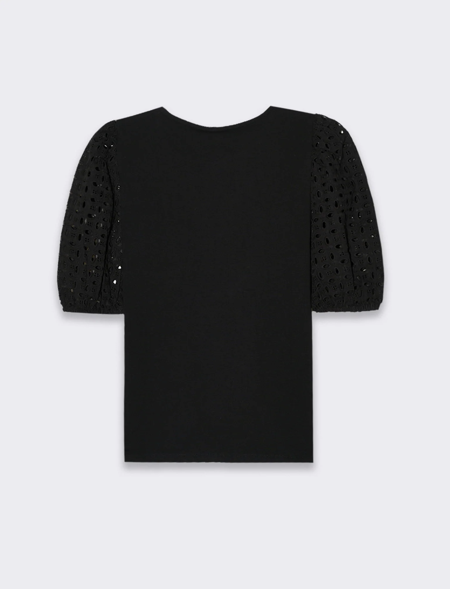 T-shirt con maniche in pizzo da donna - Nero