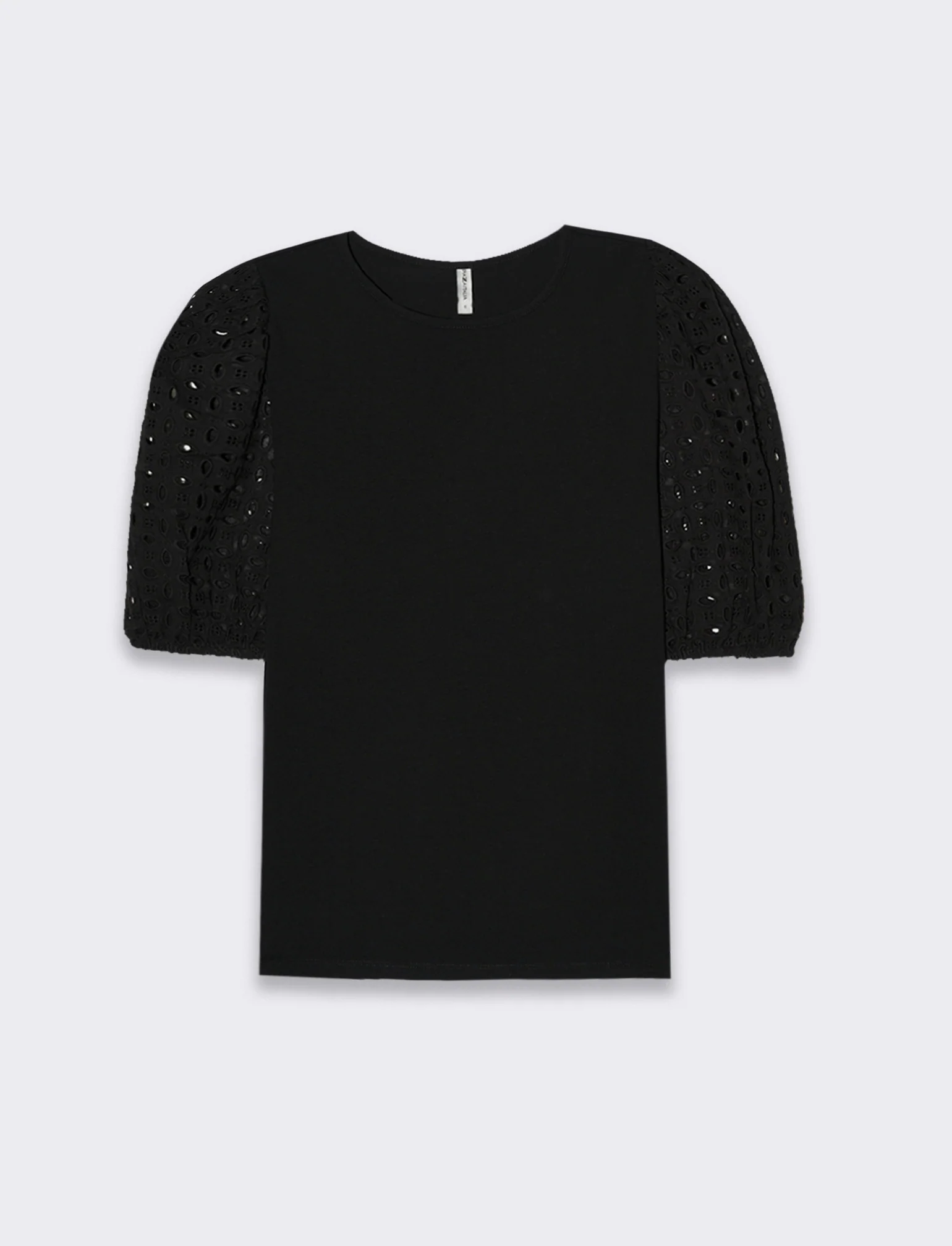 T-shirt con maniche in pizzo da donna - Nero - Image 4