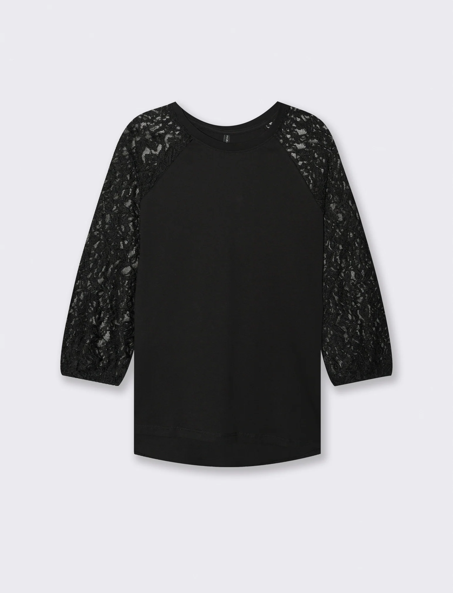 T-SHIRT CON MANICHE IN PIZZO - Nero - Image 2