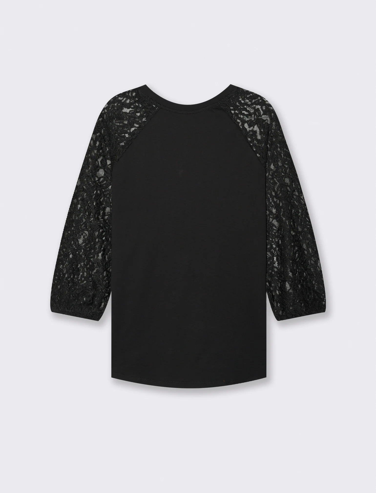 T-SHIRT CON MANICHE IN PIZZO - Nero - Image 3