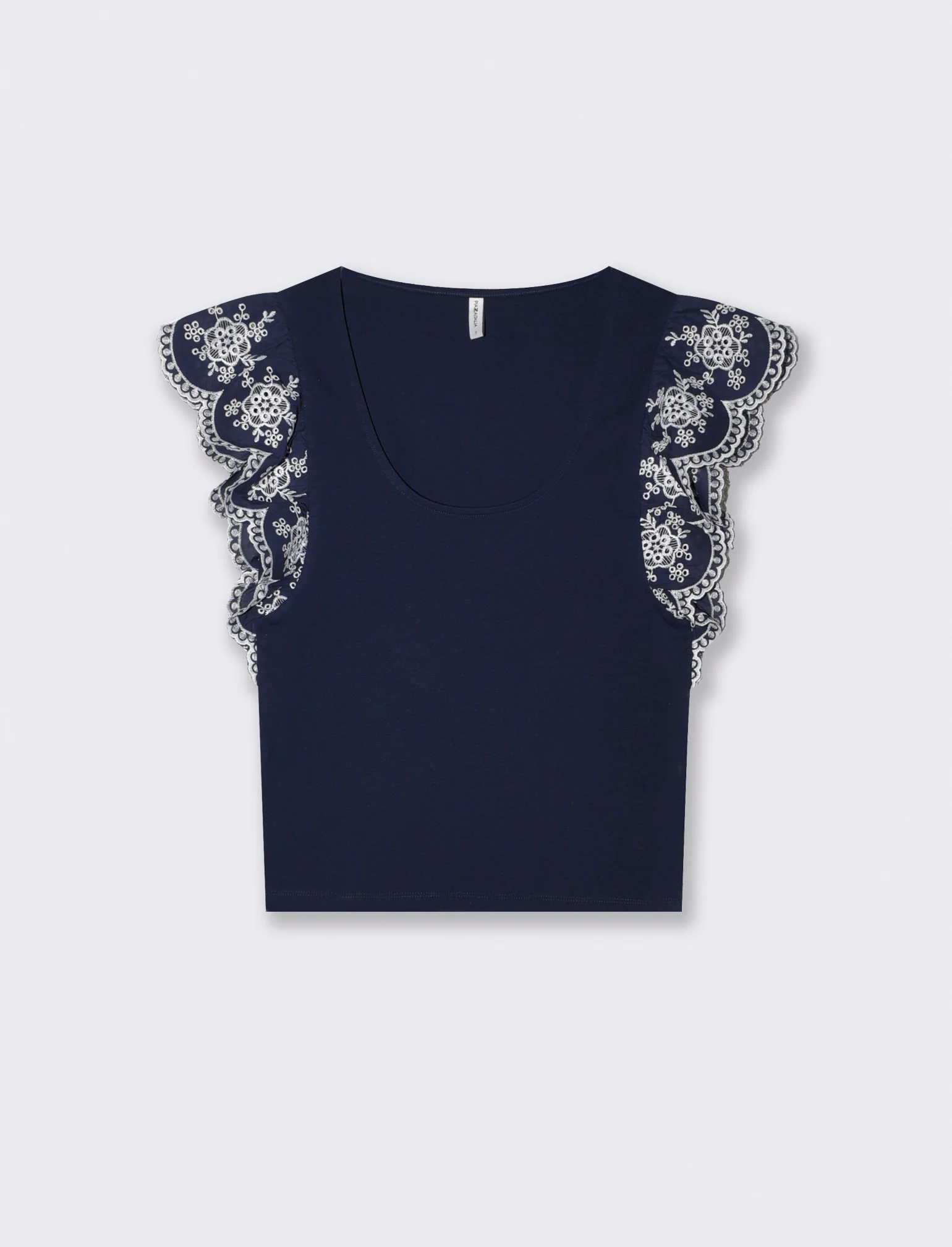 T-shirt con maniche in pizzo sangallo - Blu - Image 2