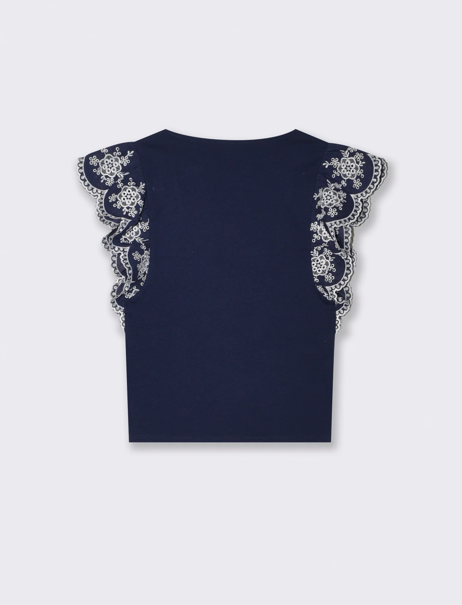 T-shirt con maniche in pizzo sangallo - Blu - Image 4