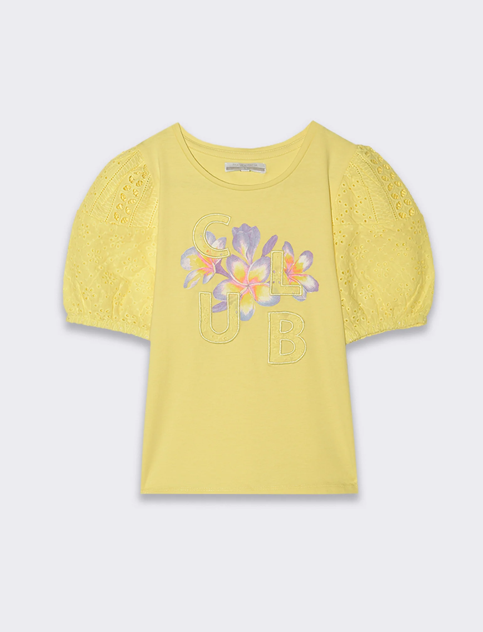 T-shirt con maniche in sangallo da bambina - Giallo - Image 3