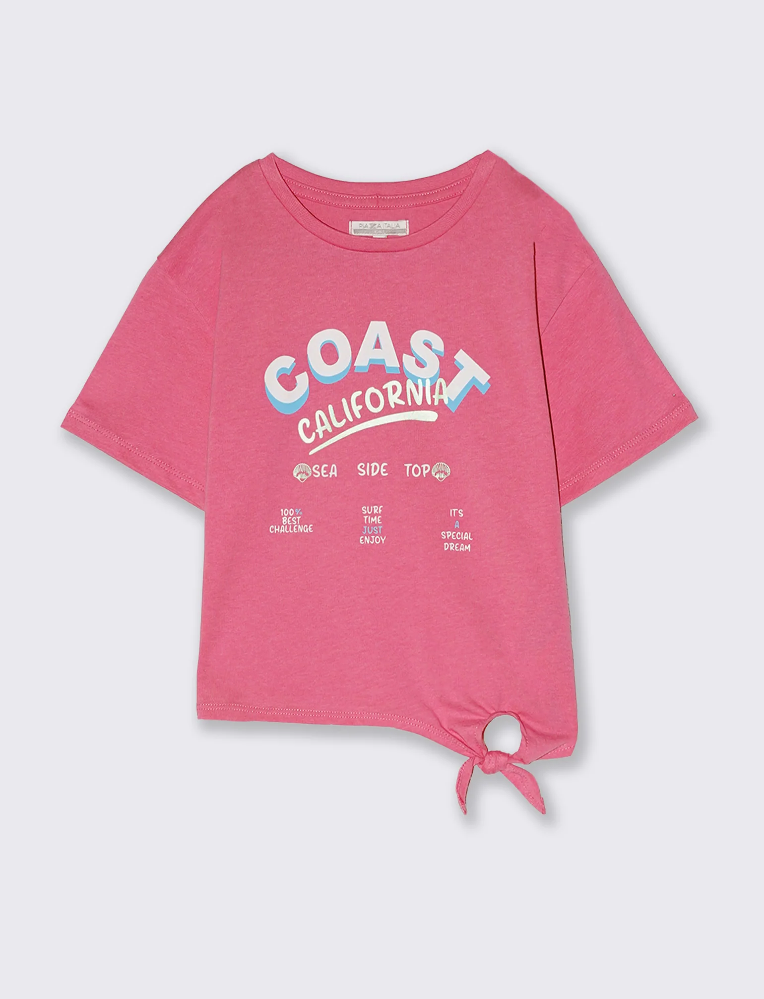 T- shirt con nodo da bambina. - Rosa big bubble