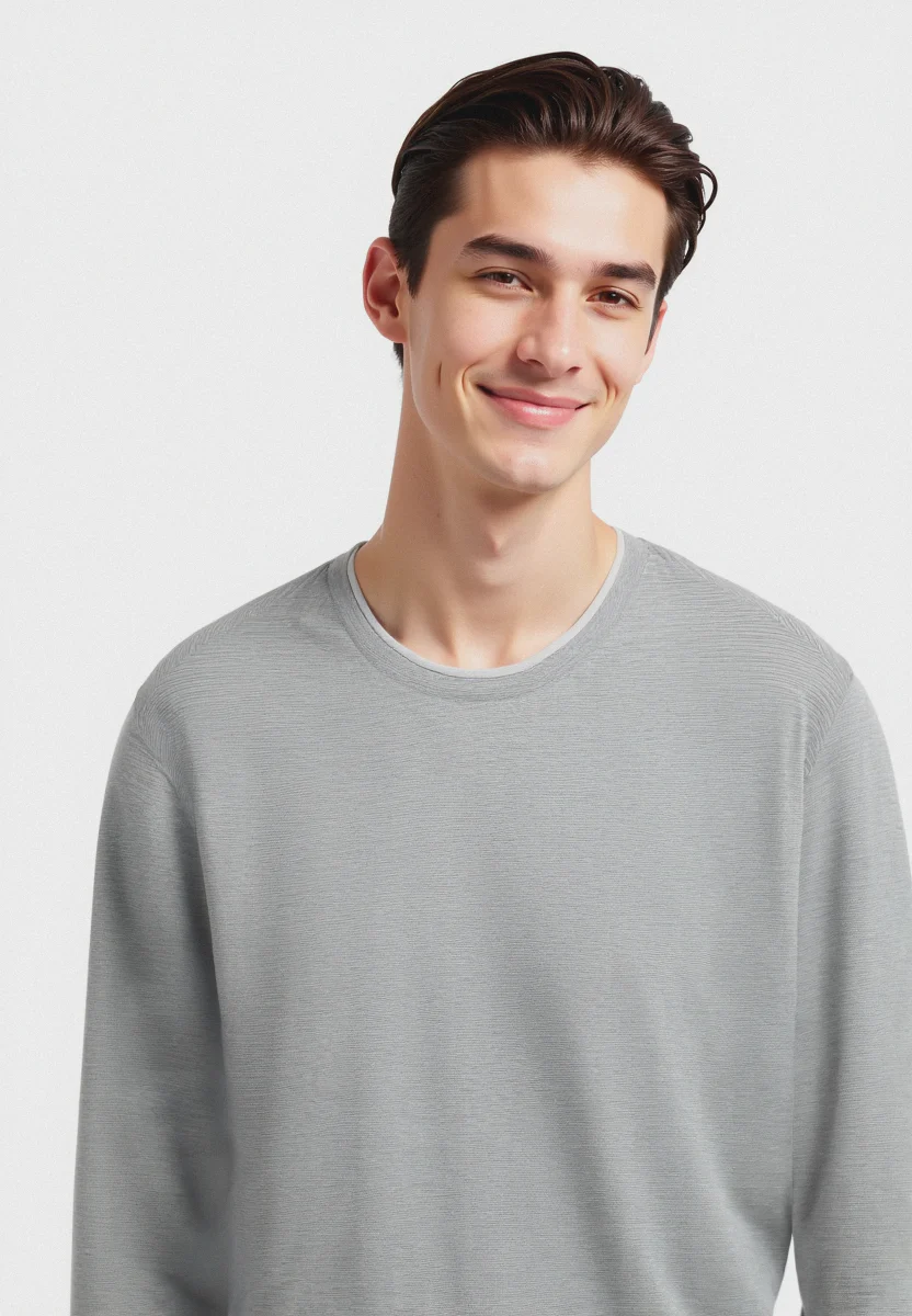 T-SHIRT CON ORLI A CONTRASTO - Grigio mel.