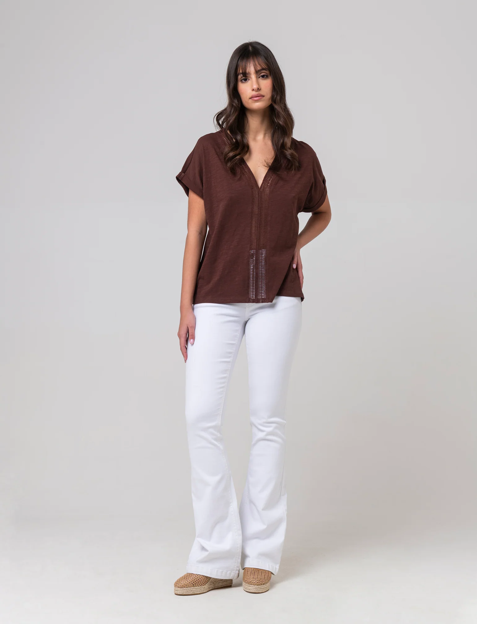 T-shirt con passamaneria da donna - Caffe' - Image 3