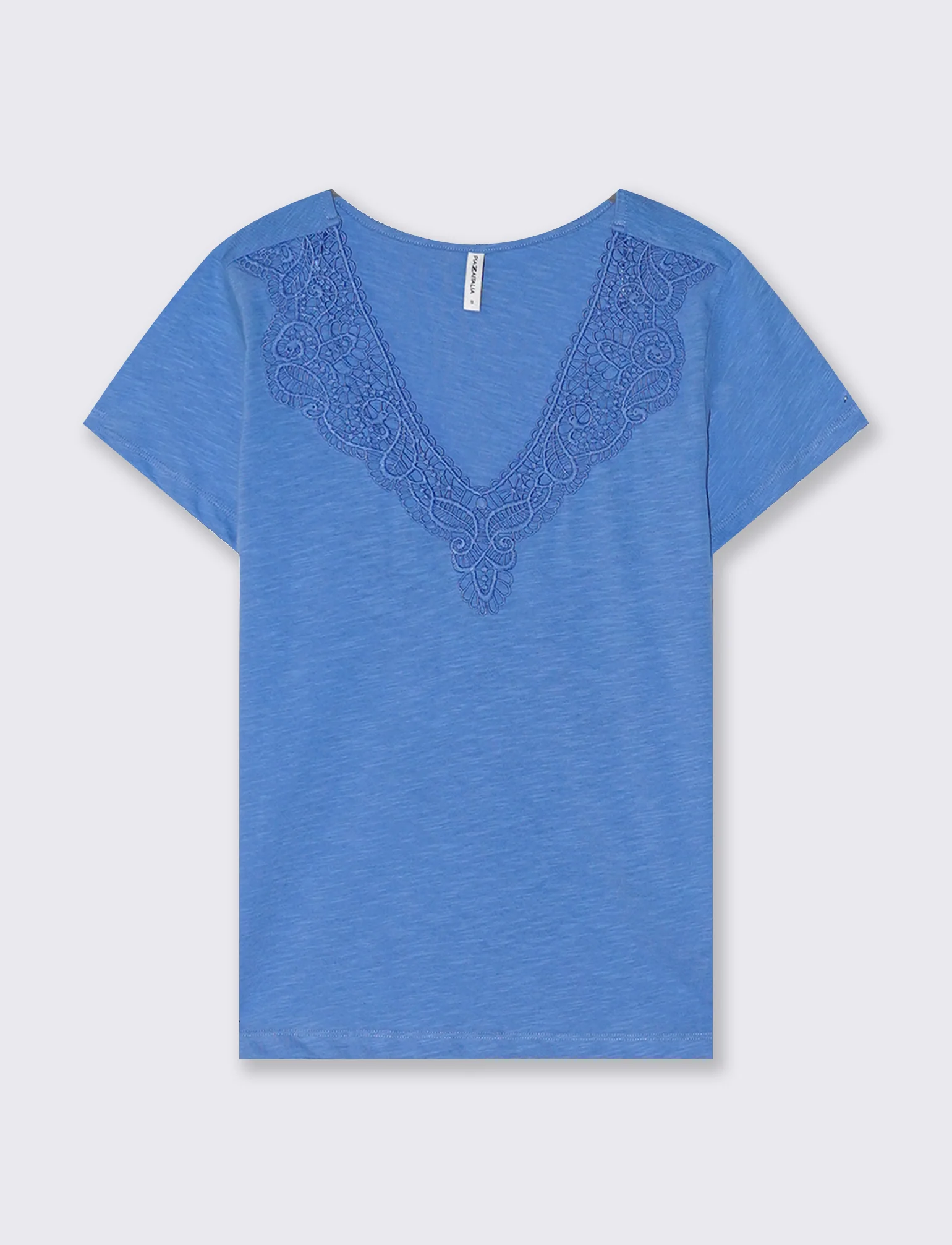 T-Shirt con Passamaneria Scollo V - Azzurro