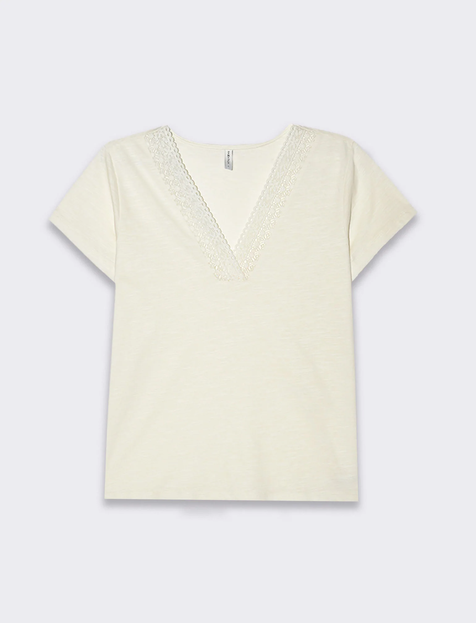 T-shirt con passamaneria sullo scollo da donna - Avorio - Image 3