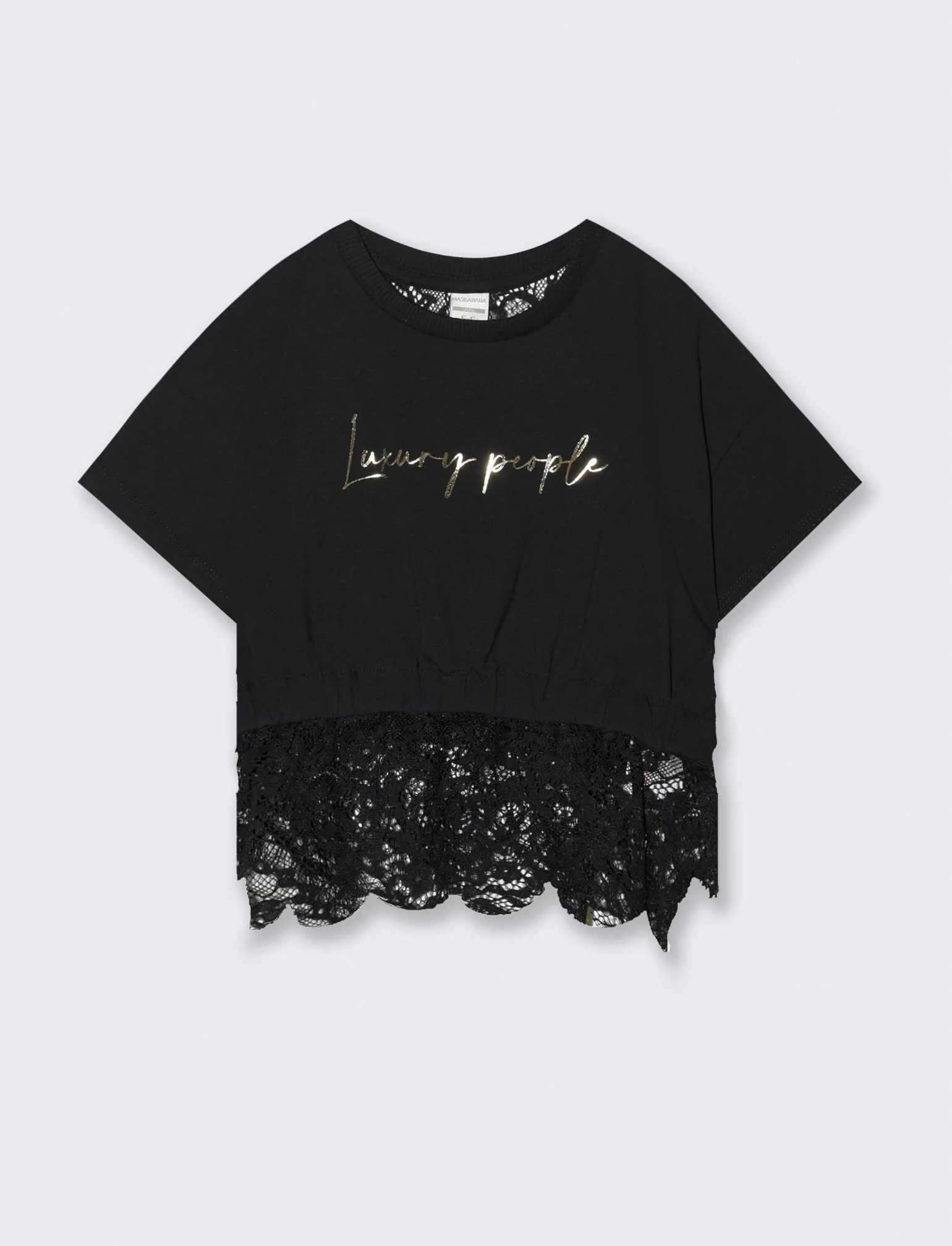 T-shirt con pizzo da bambina - Nero