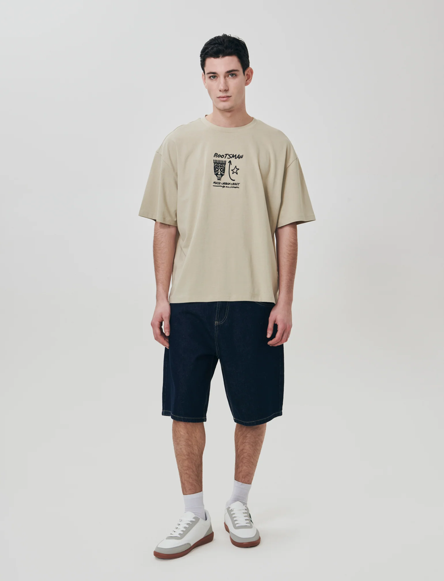 T-shirt con ricamo e stampa originale - Grigio stone