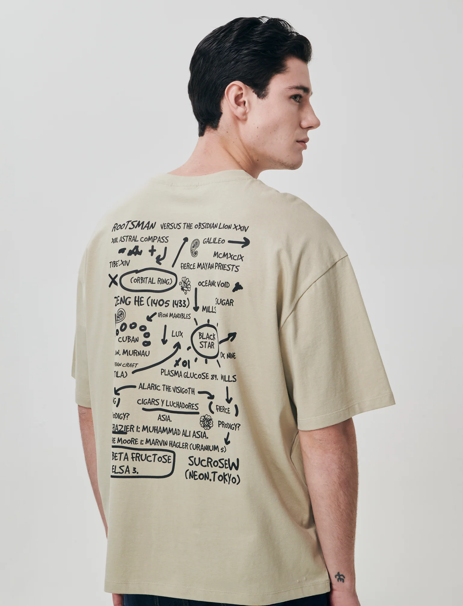 T-shirt con ricamo e stampa originale - Grigio stone - Image 2