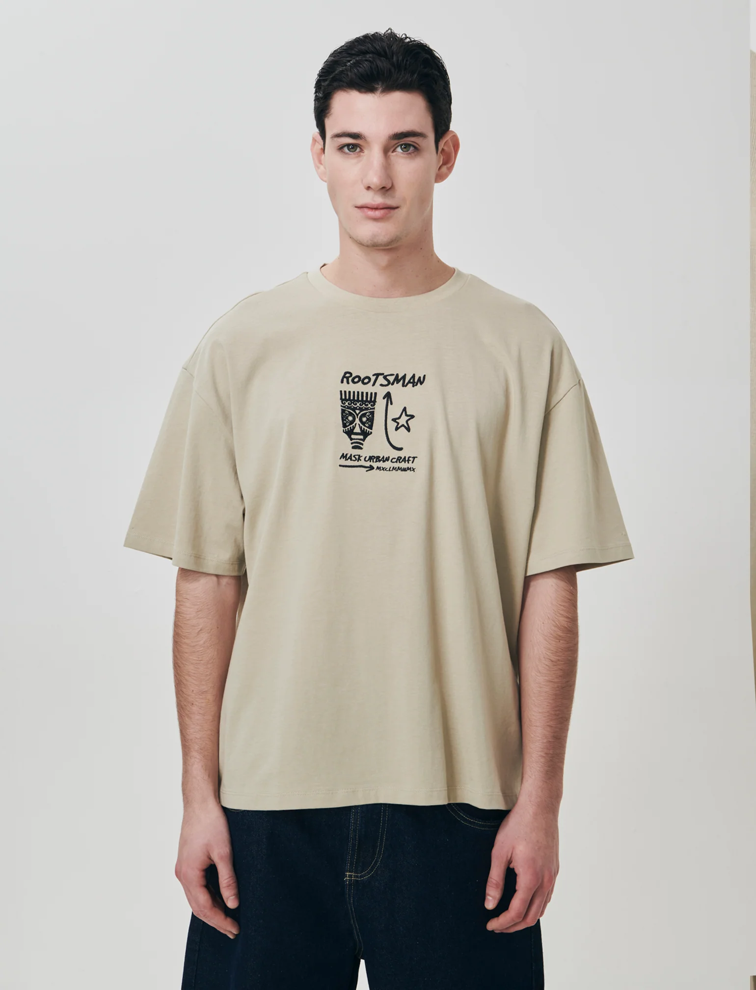 T-shirt con ricamo e stampa originale - Grigio stone - Image 3