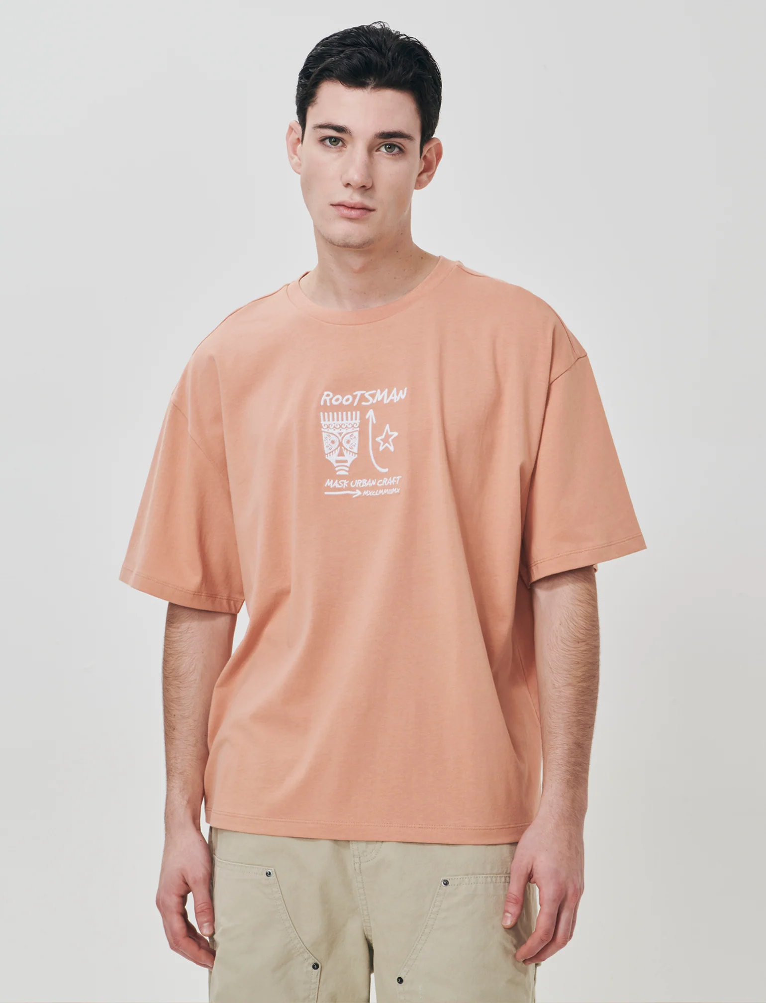 T-shirt con ricamo e stampa originale - Rosa salmone