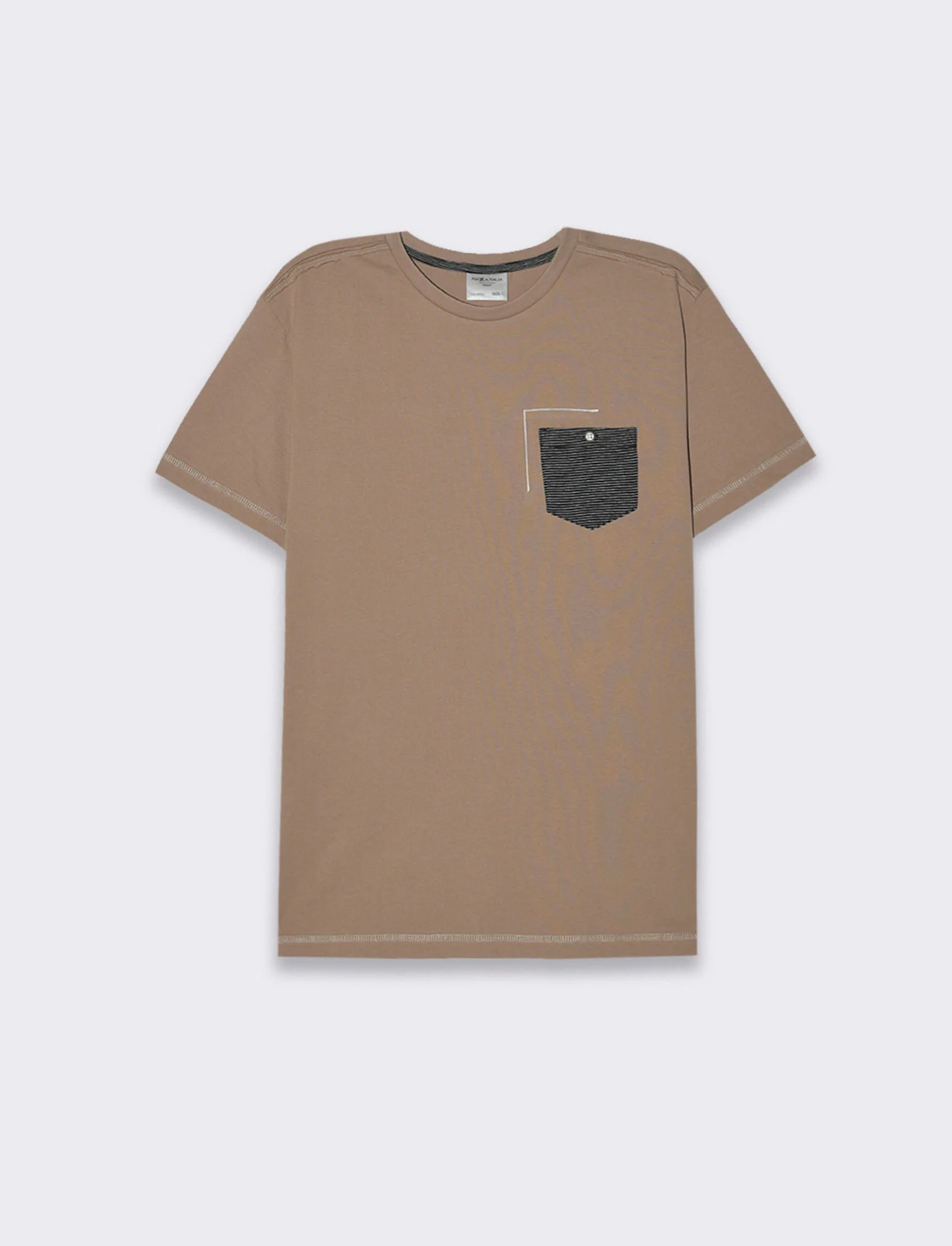 T-shirt con ricamo e taschino da uomo - Grigio tortora - Image 3