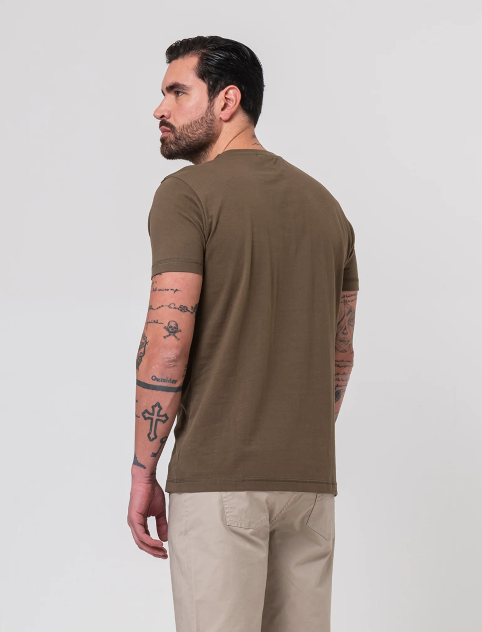 T-shirt con ricamo e taschino da uomo - Verde kaki - Image 2
