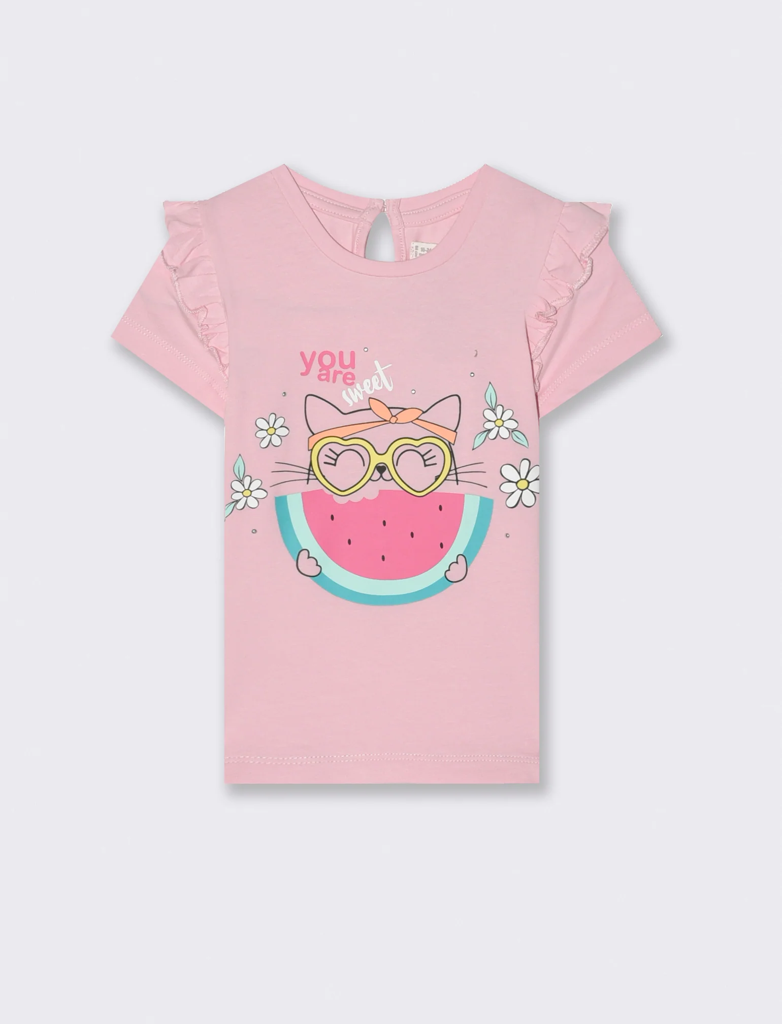 T-shirt con rouches alle spalle da neonata - Rosa